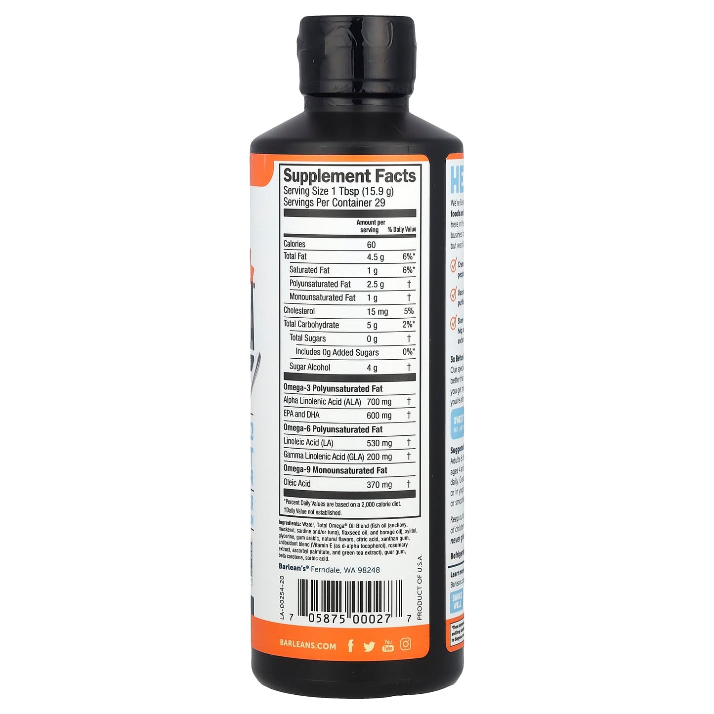 Barlean's Total Omega 3-6-9 Orange Creme 2400mg 16oz - Image 2