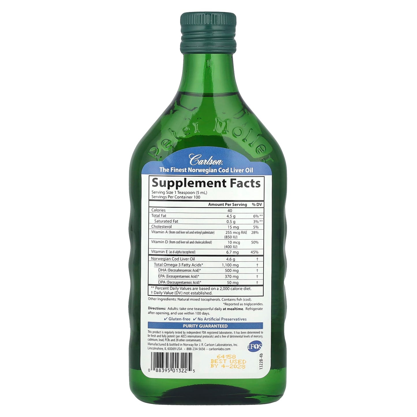 Norwegian Cod Liver Oil by Carlson - 1,100mg Omega-3s, Gluten-Free - Image 2