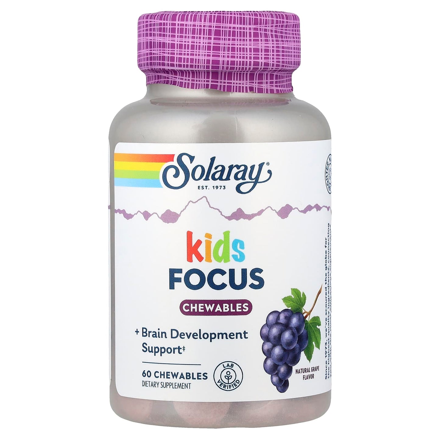 Solaray, Kids Focus Chewables, Natural Grape, 60 Chewables - Image 1