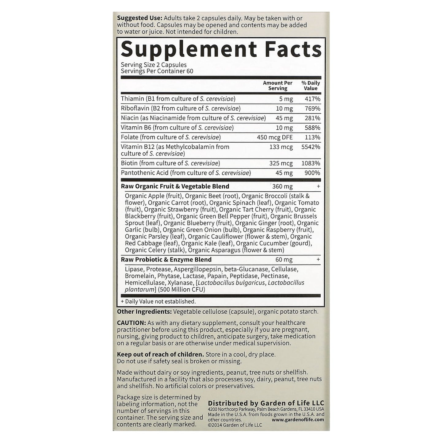 Garden of Life RAW B-Complex Vitamin Supplement, 120 Vegan Capsules - Image 2
