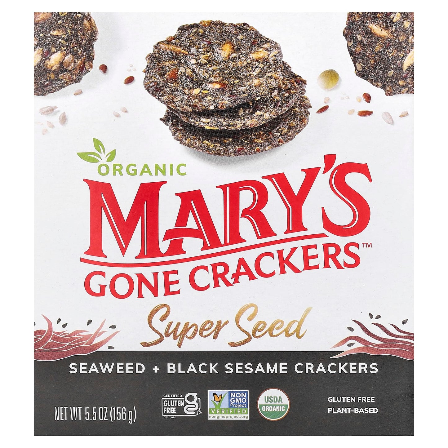 Mary's Gone Crackers, Organic Super Seed Crackers, Seaweed + Black Sesame, 5.5 oz (156 g) - Image 1
