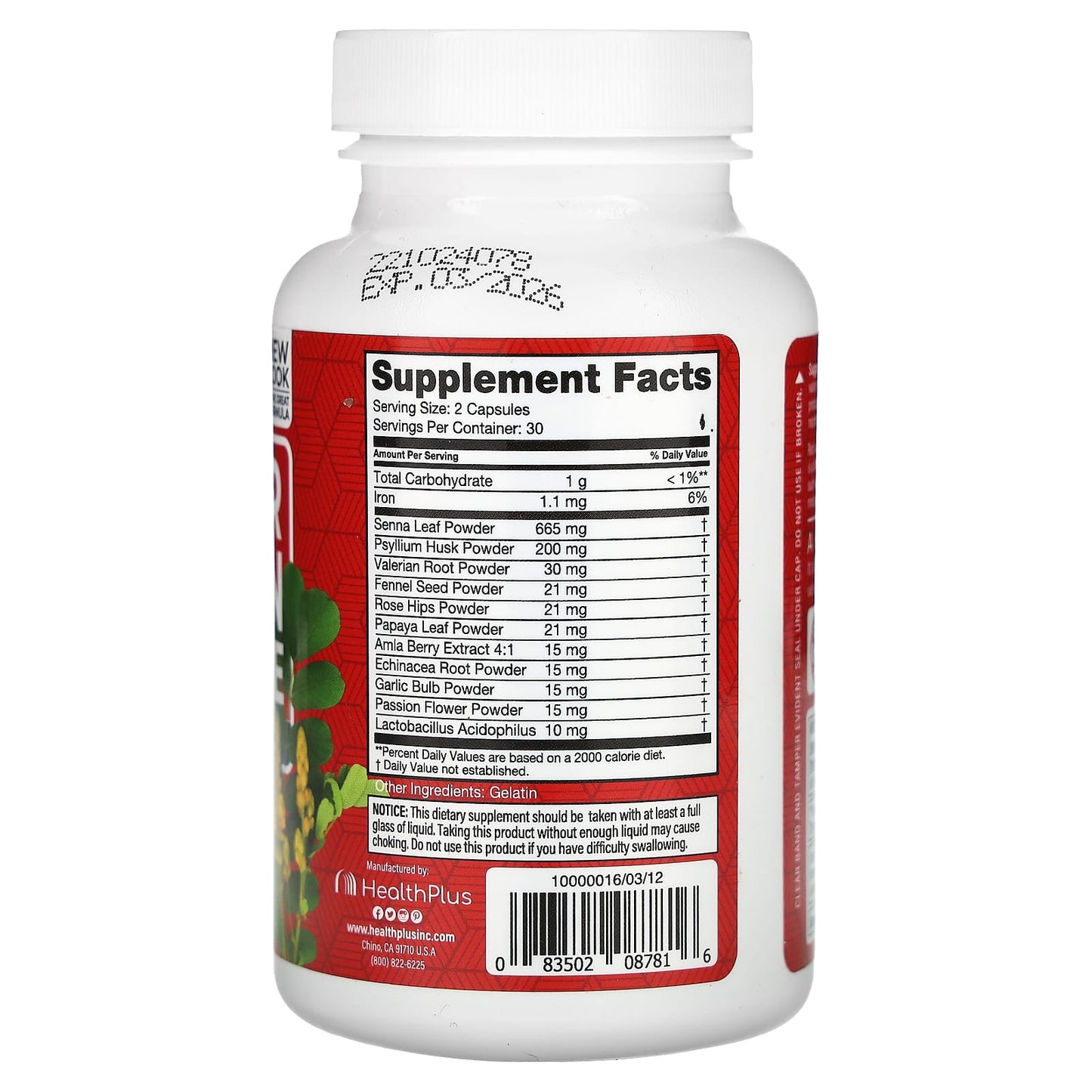 Health Plus Super Colon Cleanse Night, 60 Capsules - Gluten Free & GMP - Image 2