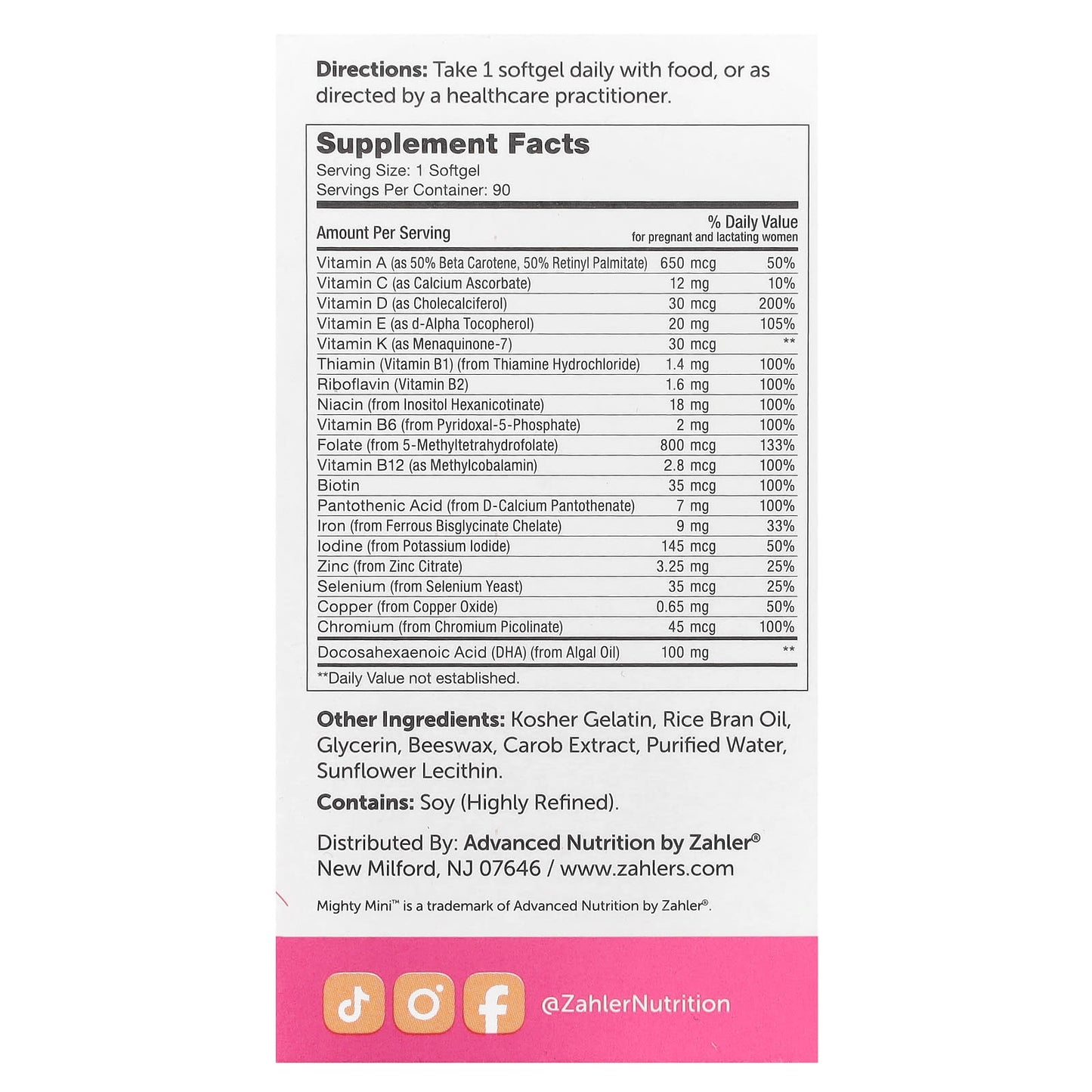 Zahler, Mighty Mini™ Prenatal + DHA, 90 Softgels - Image 2