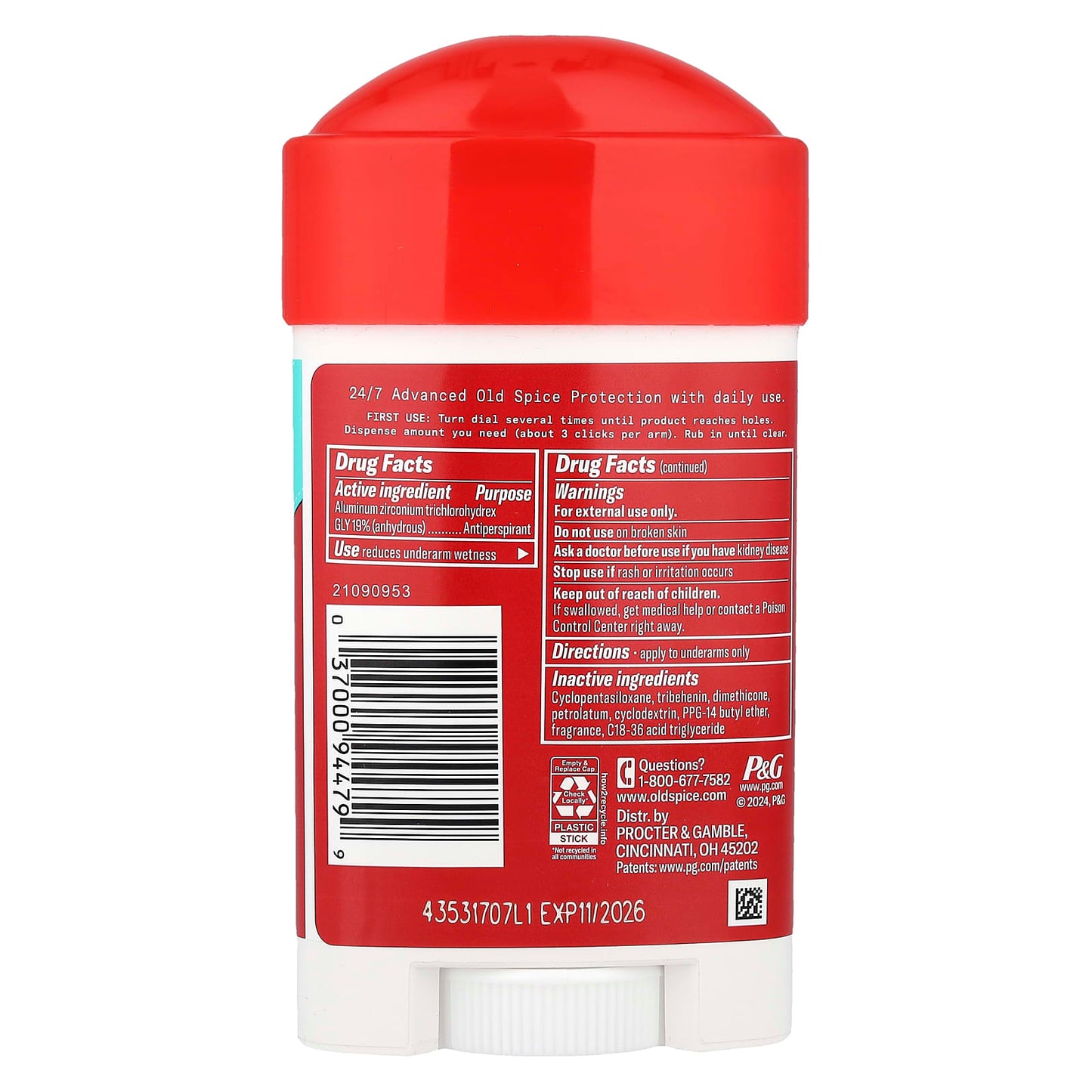 Old Spice, Sweat Defense, Antiperspirant Deodorant, Soft Solid, Pure Sport®, 2.6 oz (73 g) - Image 2