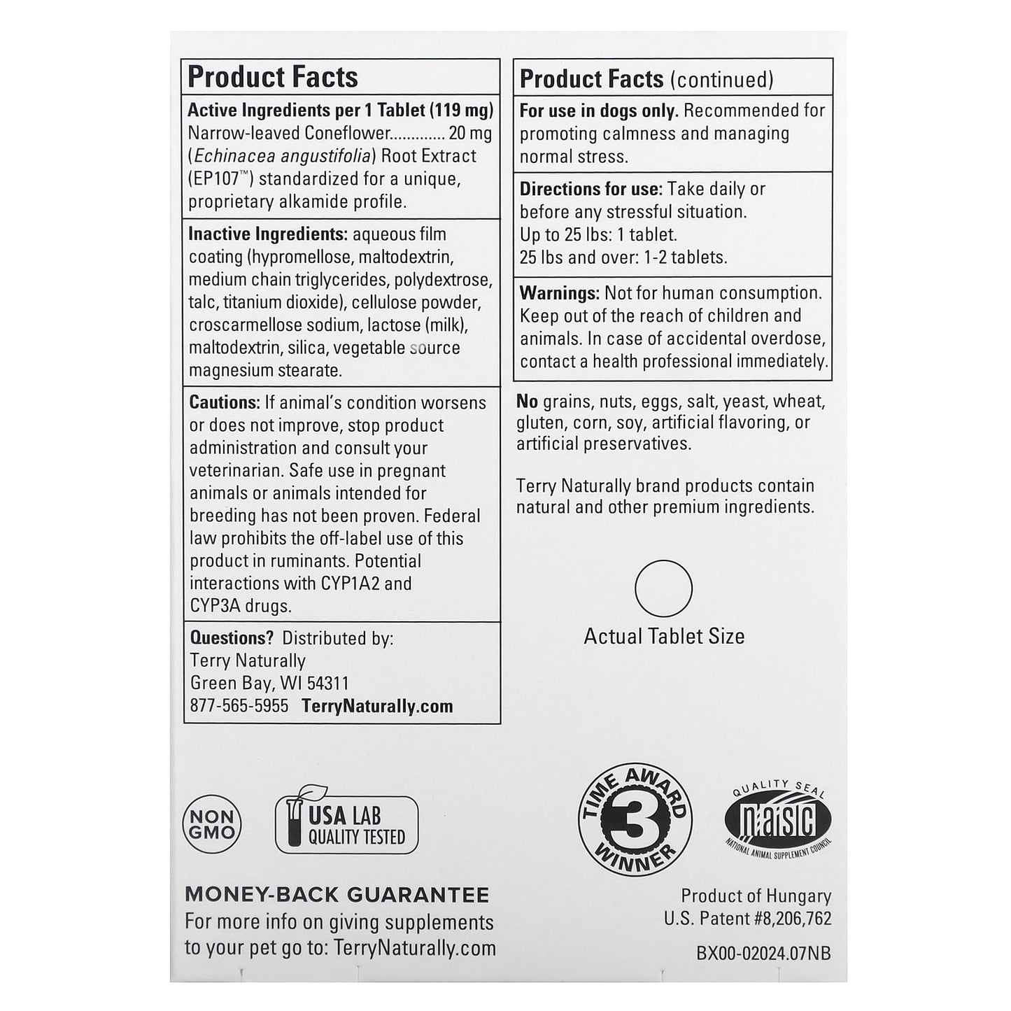 Terry Naturally, Calming Formula, For Dogs, 45 Tablets, 0.2 oz (5 g) - Image 2