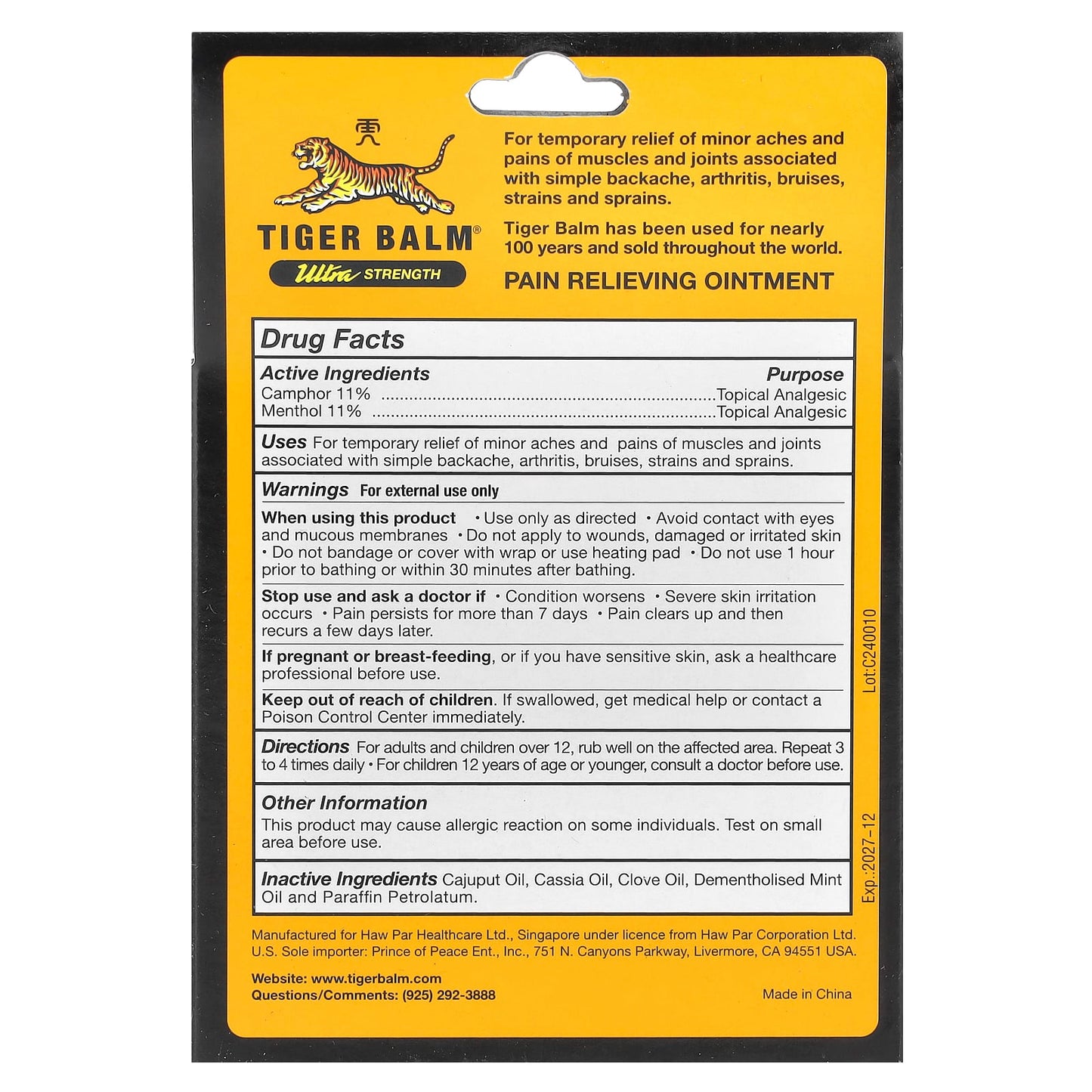 Tiger Balm, Pain Relieving Ointment, Ultra Strength, 1.7 oz (50 g) - Image 2