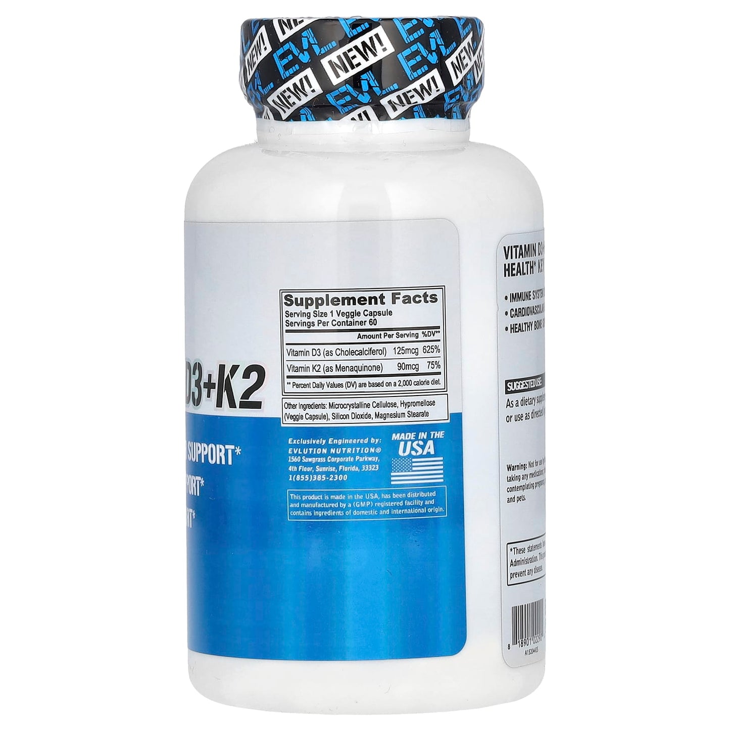 EVLution Nutrition Vitamin D3+K2 for Heart, Bone, and Immune Health - Vegan Capsules - Image 2
