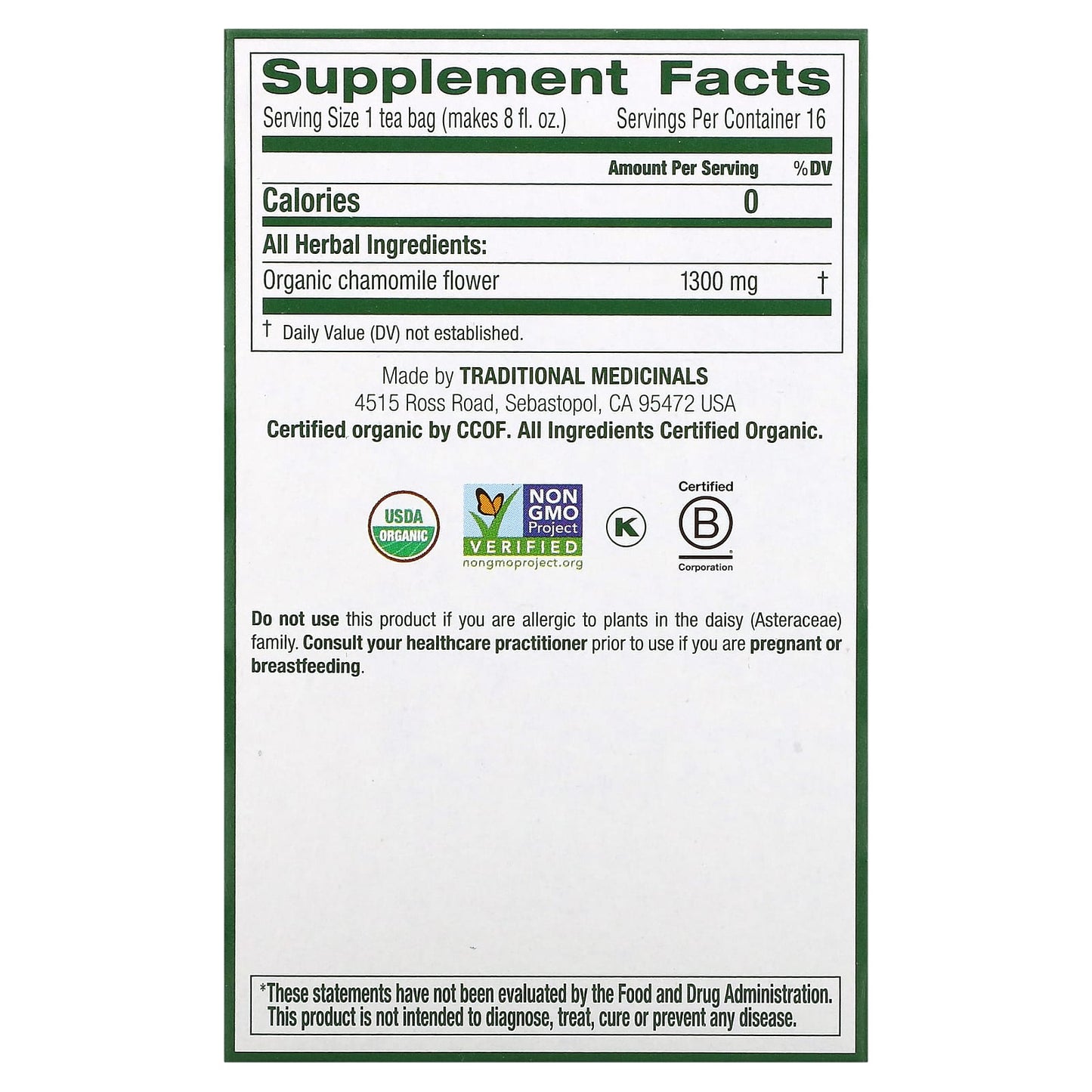 Traditional Medicinals, Organic Chamomile, Caffeine Free, 16 Wrapped Tea Bags, 0.74 oz (20.8 g) - Image 2