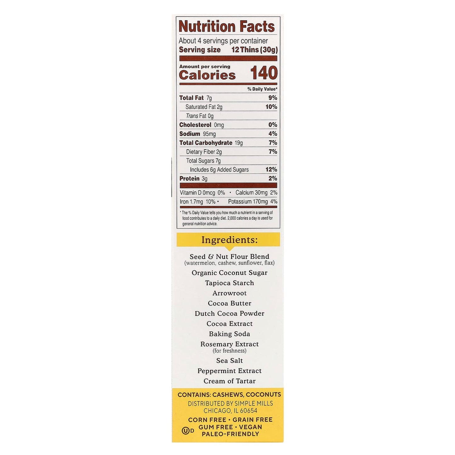 Simple Mills, Seed & Nut Flour, Sweet Thins, Mint Chocolate, 4.25 oz (120 g) - Image 2