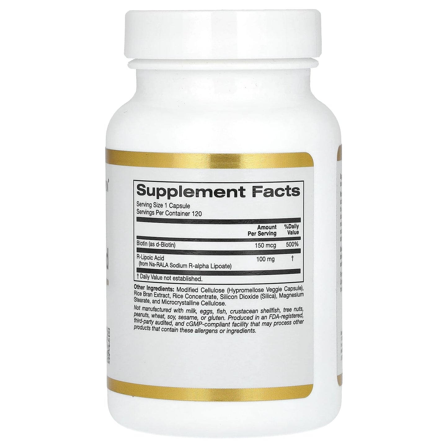 California Gold Nutrition Stabilized R-Lipoic Acid with Bio-Enhanced Na-RALA & Biotin - 120 Veggie Capsules - Image 2