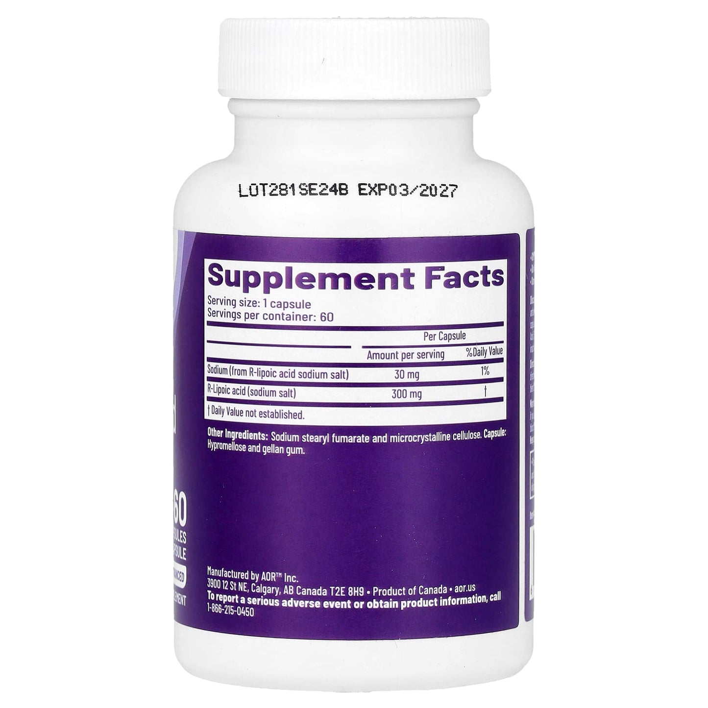 AOR R-Lipoic Acid 300mg 60 Capsules - Advanced Orthomolecular Research - Image 2