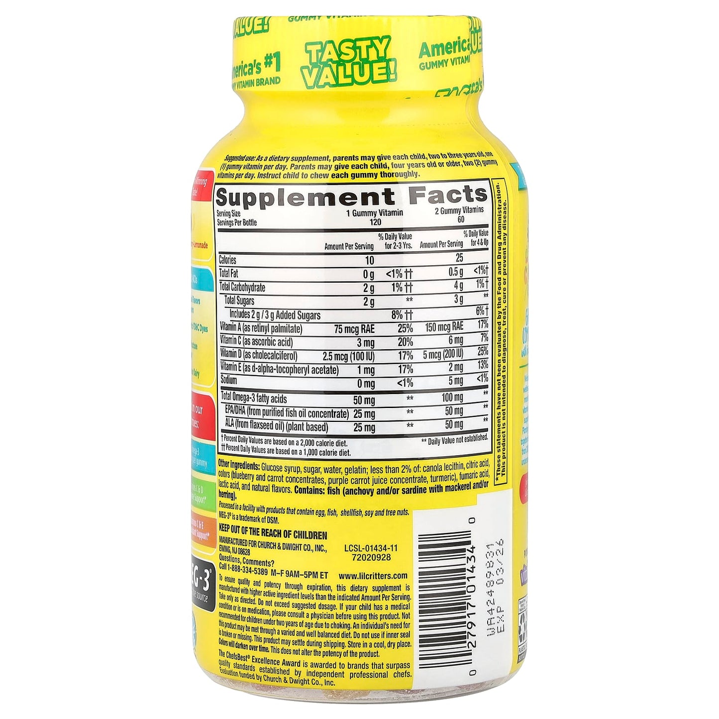L'il Critters, Omega-3 Gummies, Zesty Raspberry-Lemonade , 120 Gummies - Image 2