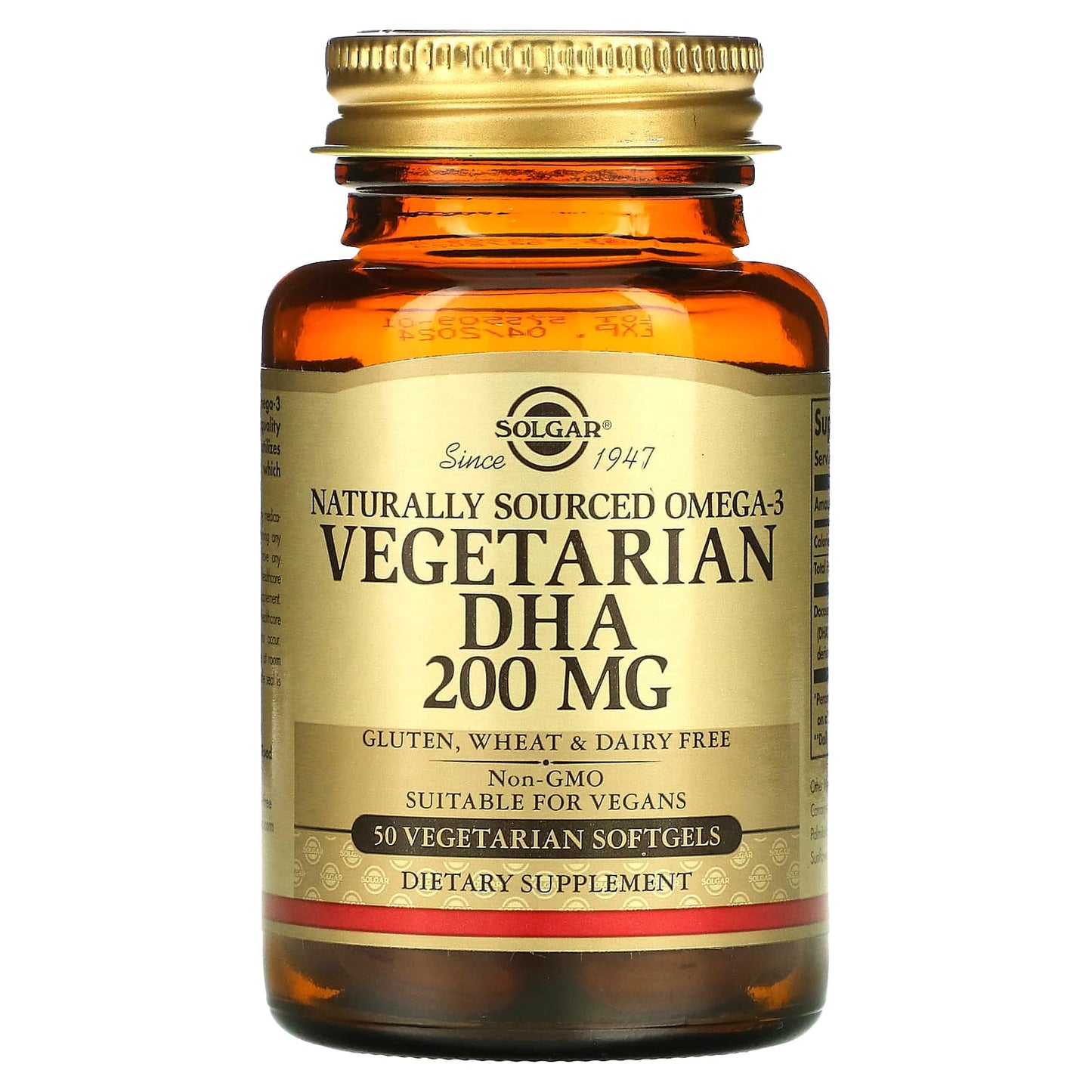 Solgar, Naturally Sourced Omega-3, Vegetarian DHA, 200 mg, 50 Vegetarian Softgels - Image 1