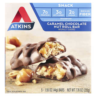 Indulge in Atkins Caramel Chocolate Nut Roll Bars - 5 Pack, 1.55 oz Each