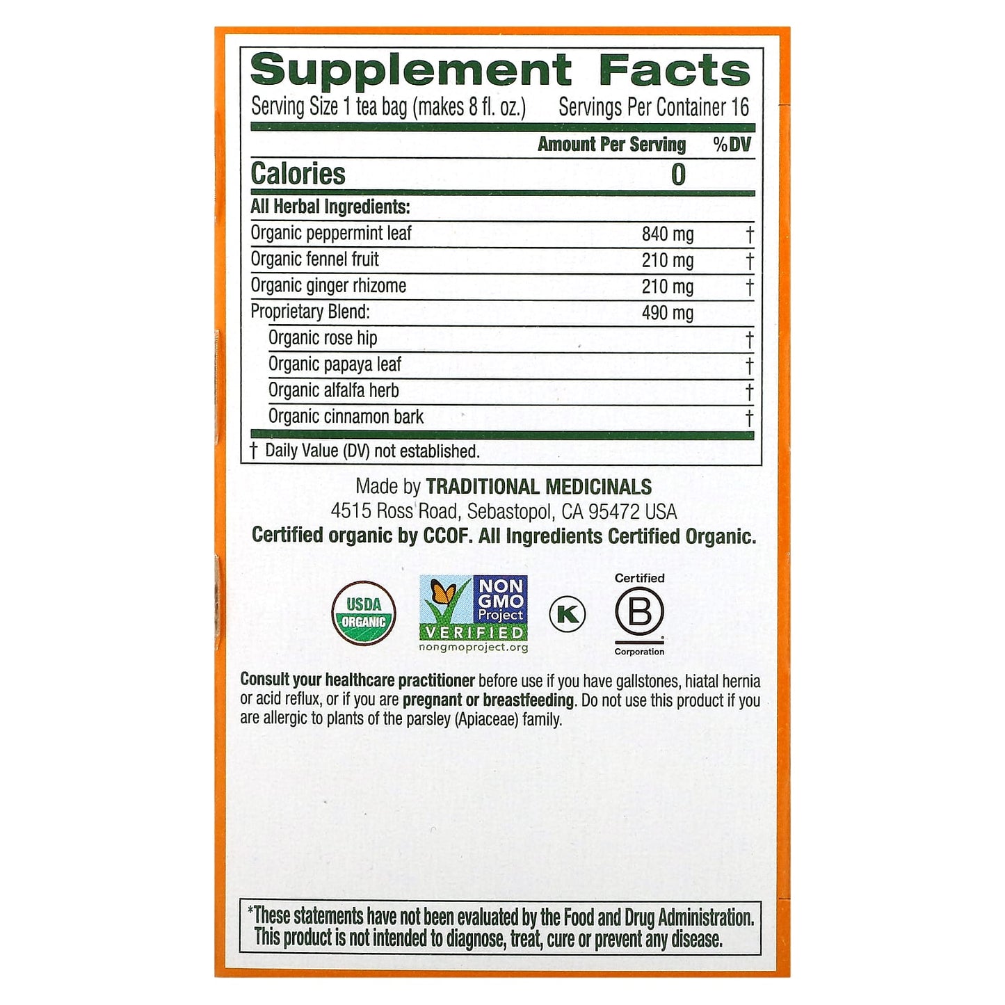 Traditional Medicinals, Organic Belly Comfort, Peppermint, Caffeine Free, 16 Wrapped Tea Bags, 0.99 oz (28 g) - Image 2