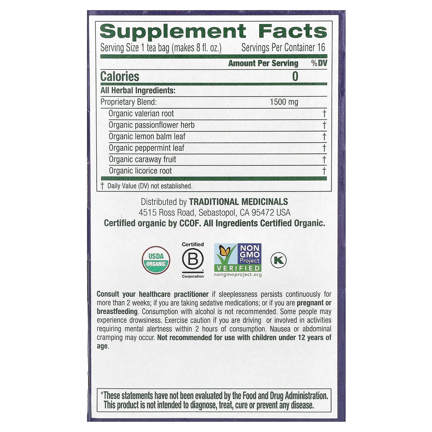 Traditional Medicinals, Organic Nighty Night Extra, Lemon Balm & Valerian, Caffeine Free, 16 Wrapped Tea Bags, 0.85 oz (24 g) - Image 2