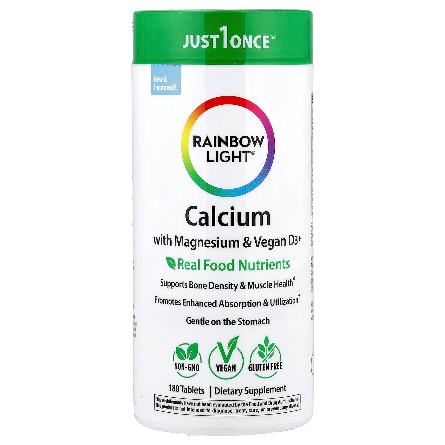 Rainbow Light, Calcium with Magnesium & Vegan D3+, 180 Tablets - Image 1