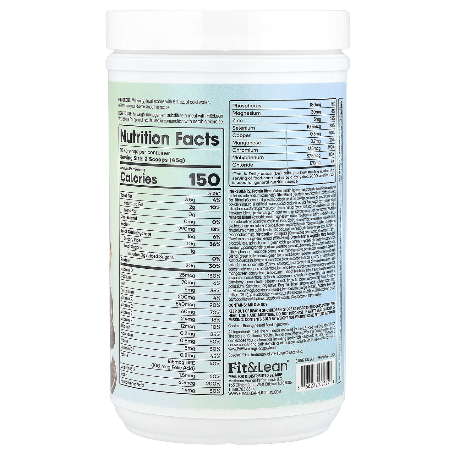 Fit & Lean, Meal Shake, Complete Fitness Nutrition, Cookies & Cream, 1 lb (450 g)