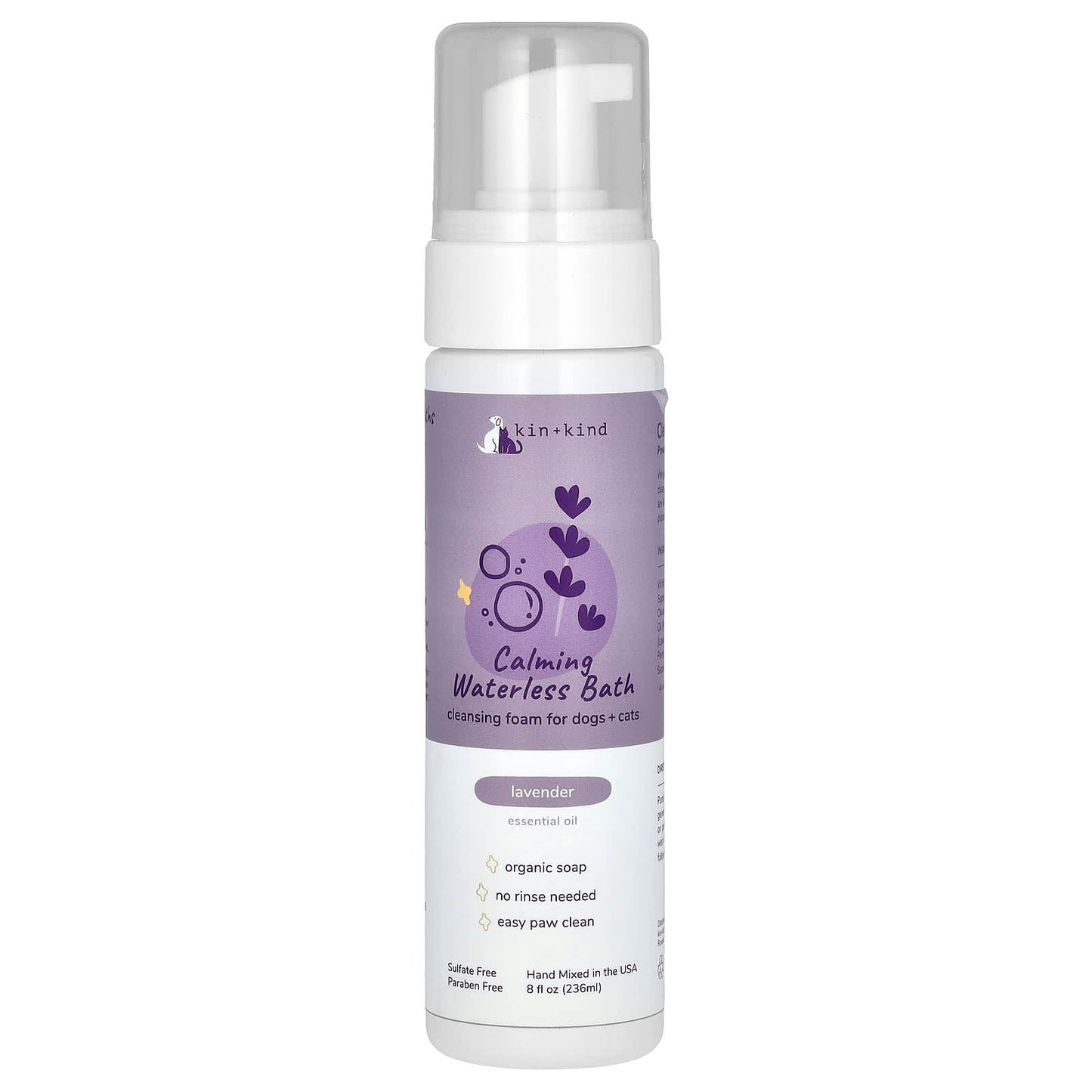 Kin+Kind, Calming Waterless Bath, Cleansing Foam For Dogs + Cats, Lavender, 8 fl oz (236 ml) - Image 1