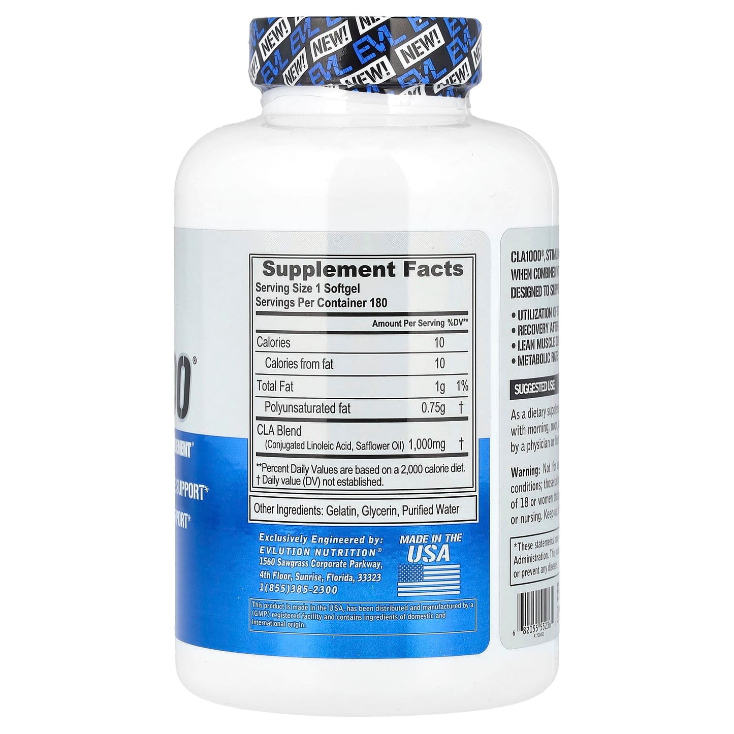 EVLution Nutrition CLA1000 Stimulant Free Weight Management 180 Softgels - Image 2