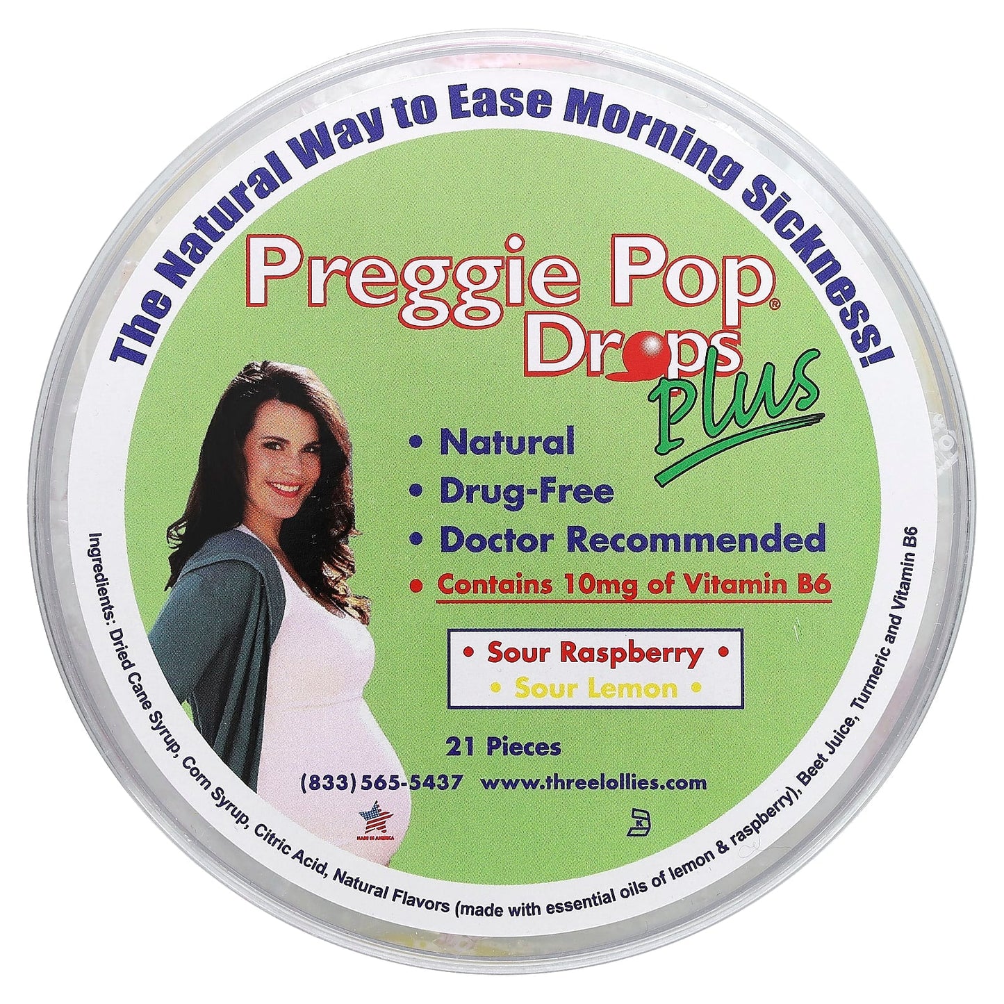 Preggie, Pop Drops Plus, Sour Raspberry, Sour Lemon, 21 Pieces - Image 1