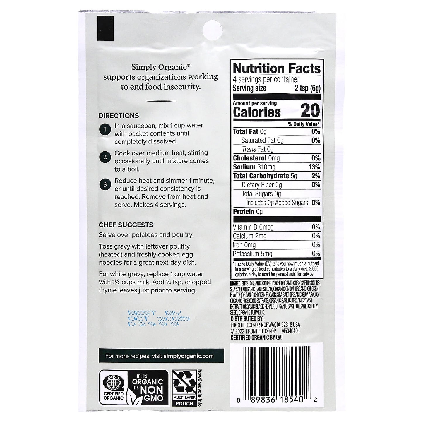 Simply Organic, Chicken Gravy Mix, 3 Packets, 0.85 oz (24 g) Each - Image 2
