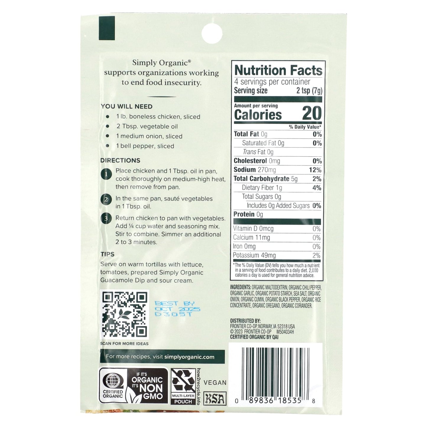 Simply Organic, Fajita Seasoning Mix, 3 Packets, 1 oz (28 g) Each - Image 2