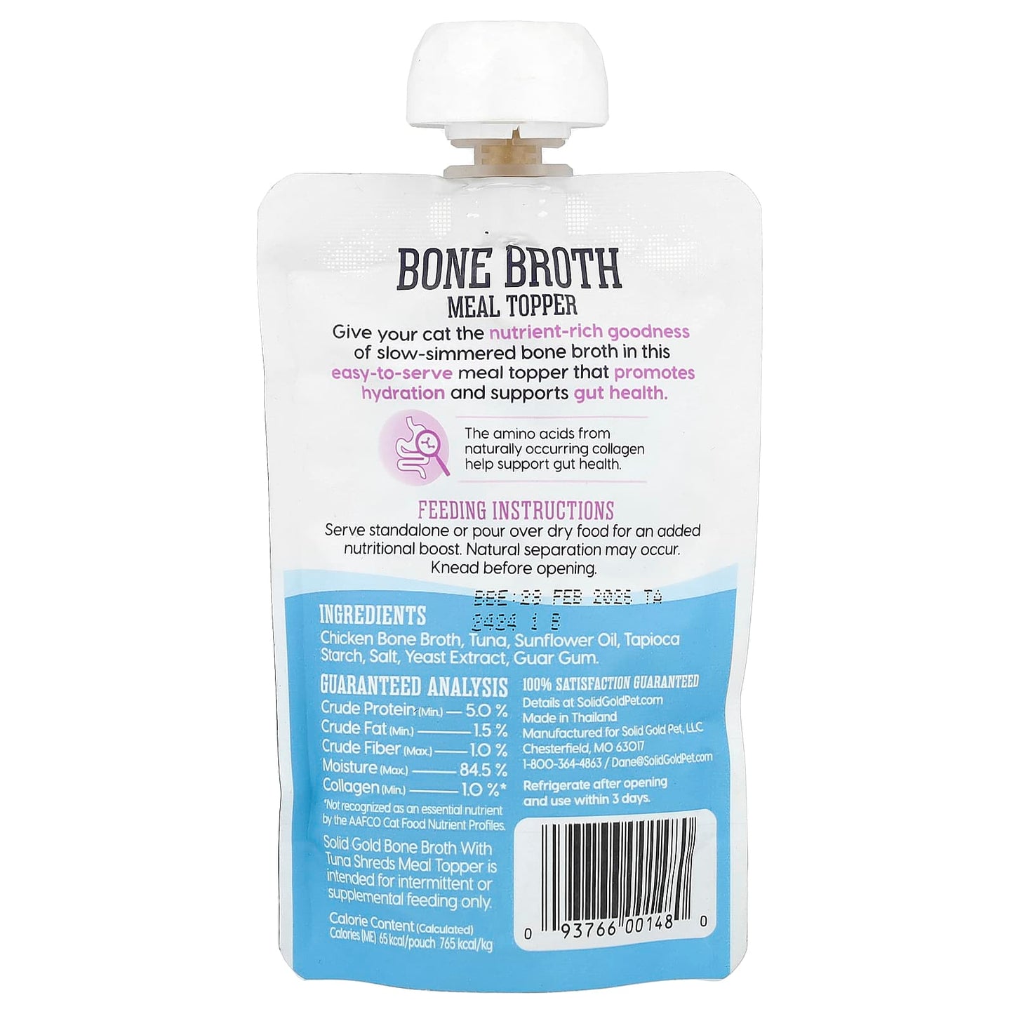 Solid Gold, Bone Broth Meal Topper With Tuna Shreds, For Cats, All Ages, 3 oz (85 g) - Image 2