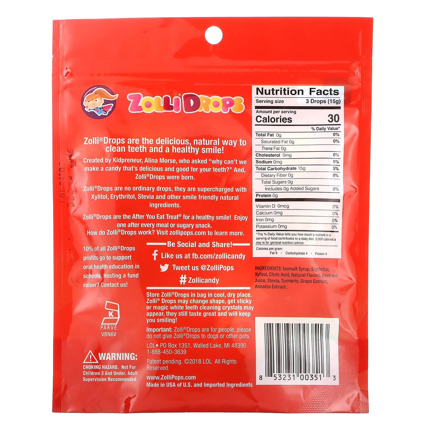 Zollipops, Zolli Drops, The Clean Teeth Drops, Peppermint, Approx. 15 Zolli Drops, 1.6 oz - Image 2