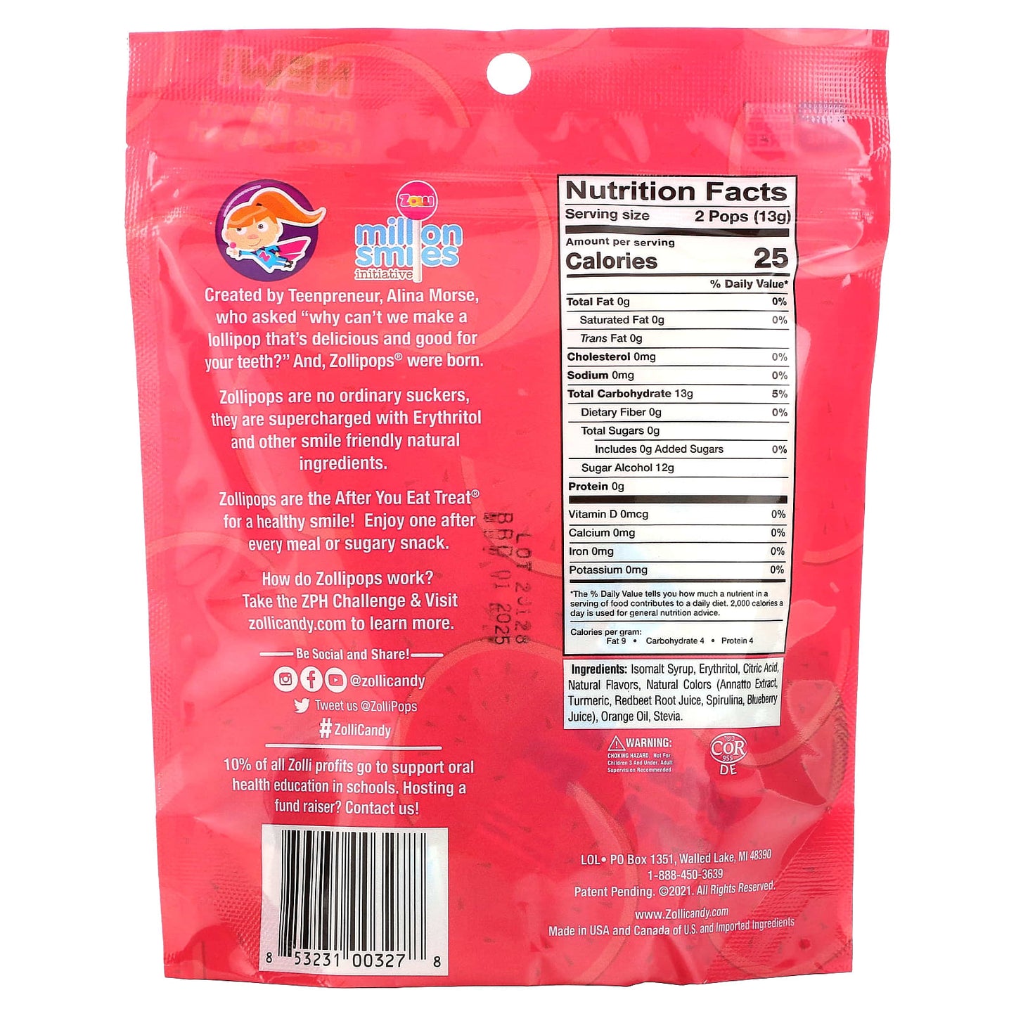 Zollipops, The Clean Teeth Pops, Watermelon, 3.1 oz (88 g)