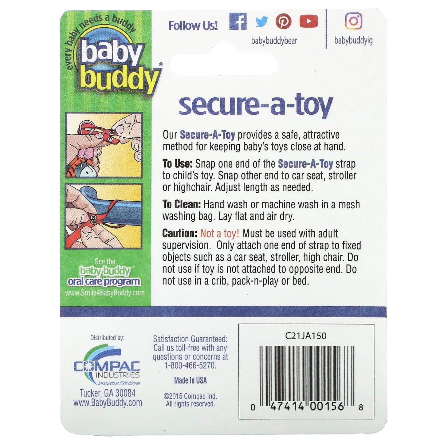 Baby Buddy Secure-A-Toy, 4+ Months, Deep Blue & Sky Blue, 2 Straps - Image 2