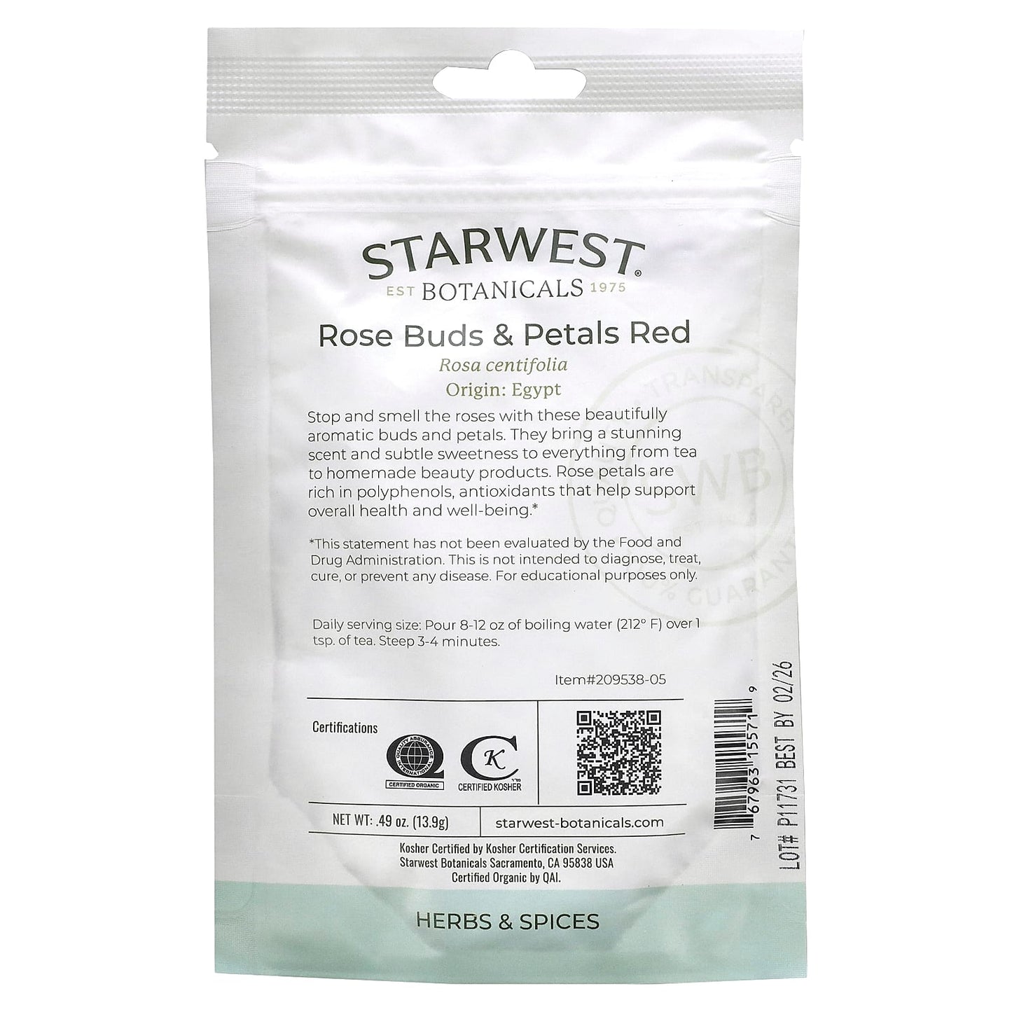 Starwest Botanicals, Organic Rose Buds & Petals Red, 0.49 oz (13.9 g) - Image 2