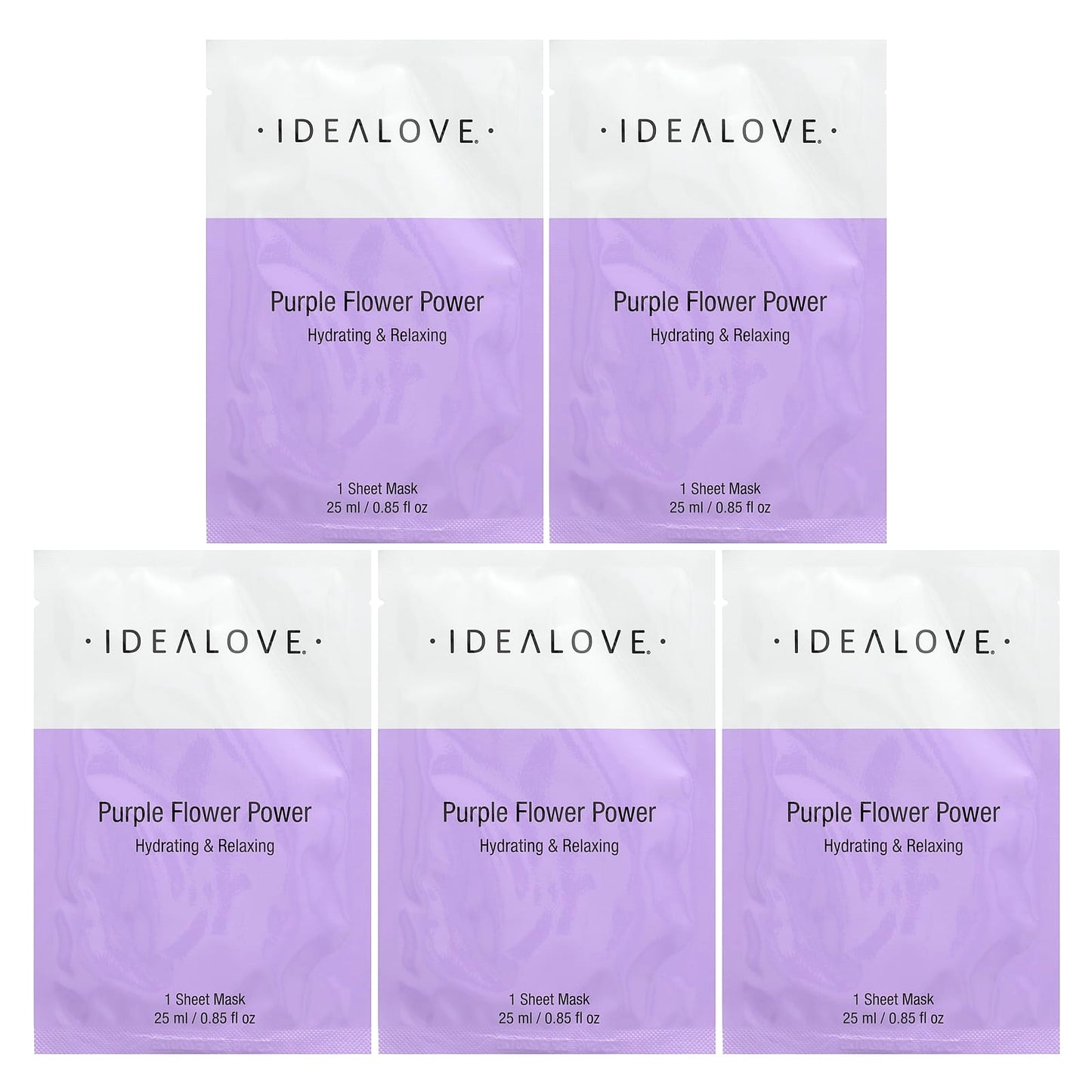 Purple Flower Power Sheet Mask for Relaxing Hydration | 5 Masks | Idealove - Image 1