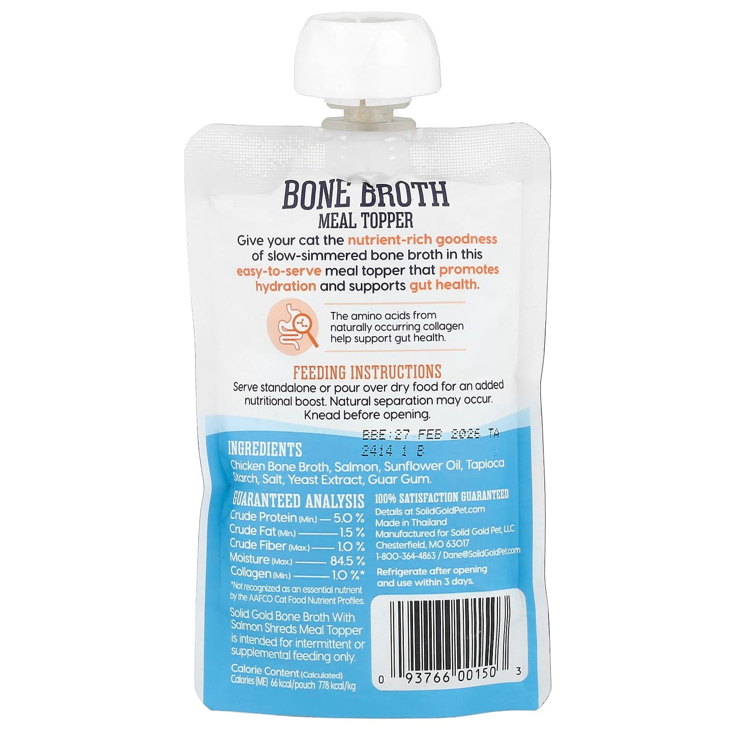 Solid Gold, Bone Broth Meal Topper With Salmon Shreds, For Cats, All Ages, 3 oz (85 g) - Image 2