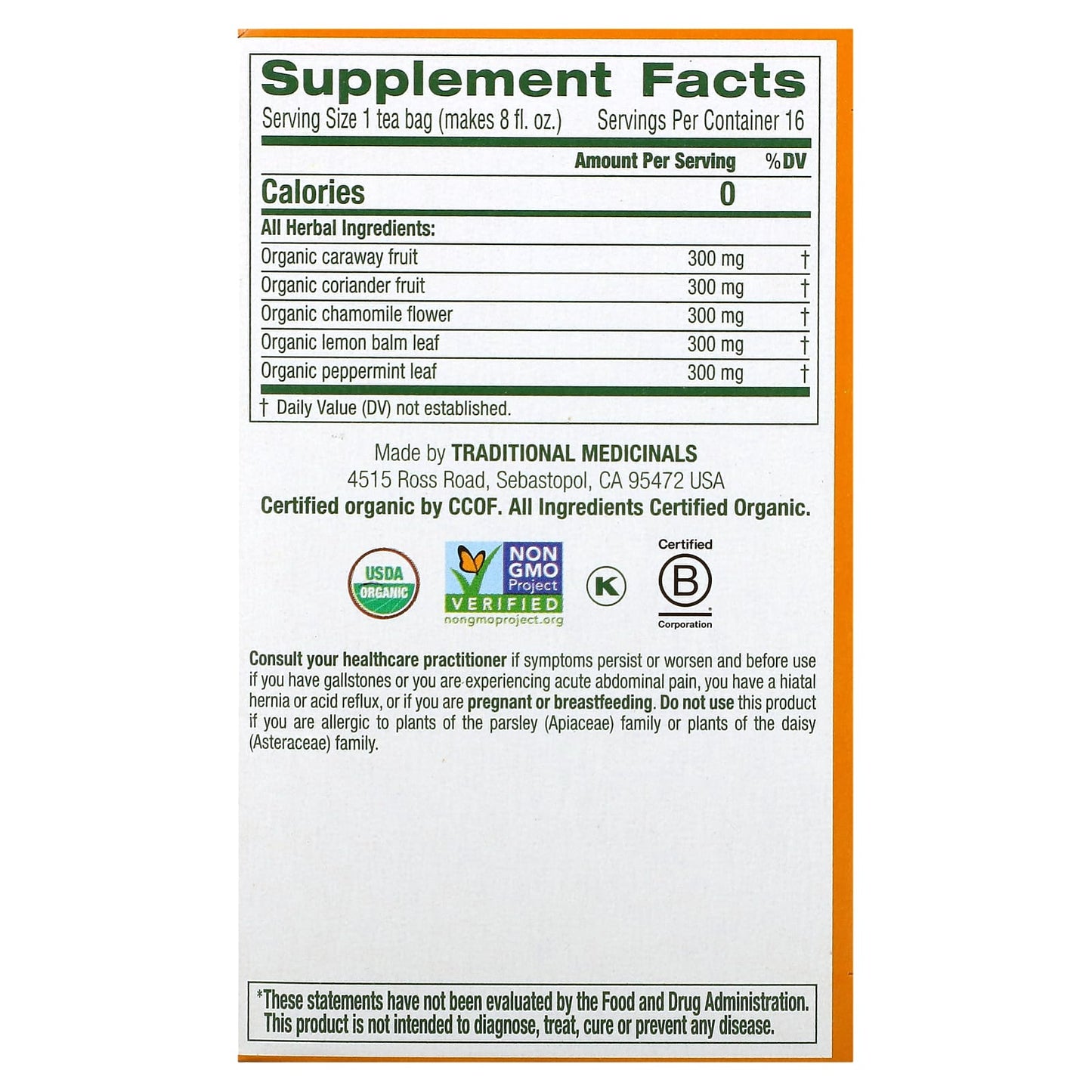 Traditional Medicinals, Organic Gas Relief, Chamomile Mint, Caffeine Free, 16 Wrapped Tea Bags, 0.85 oz (24 g) - Image 2