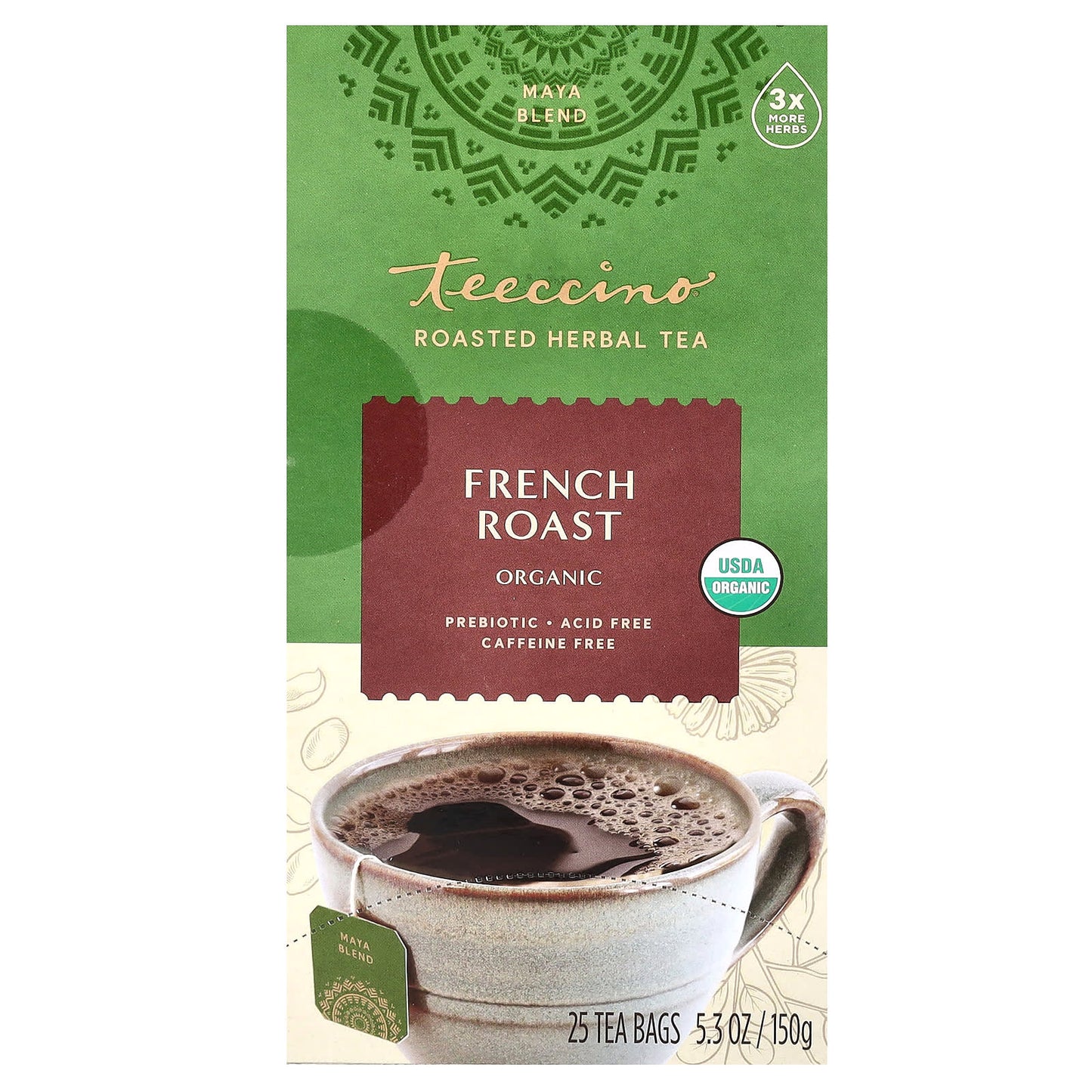 Teeccino, Organic Roasted Herbal Tea, French Roast, Caffeine Free, 25 Tea Bags, 5.3 oz (150 g) - Image 1