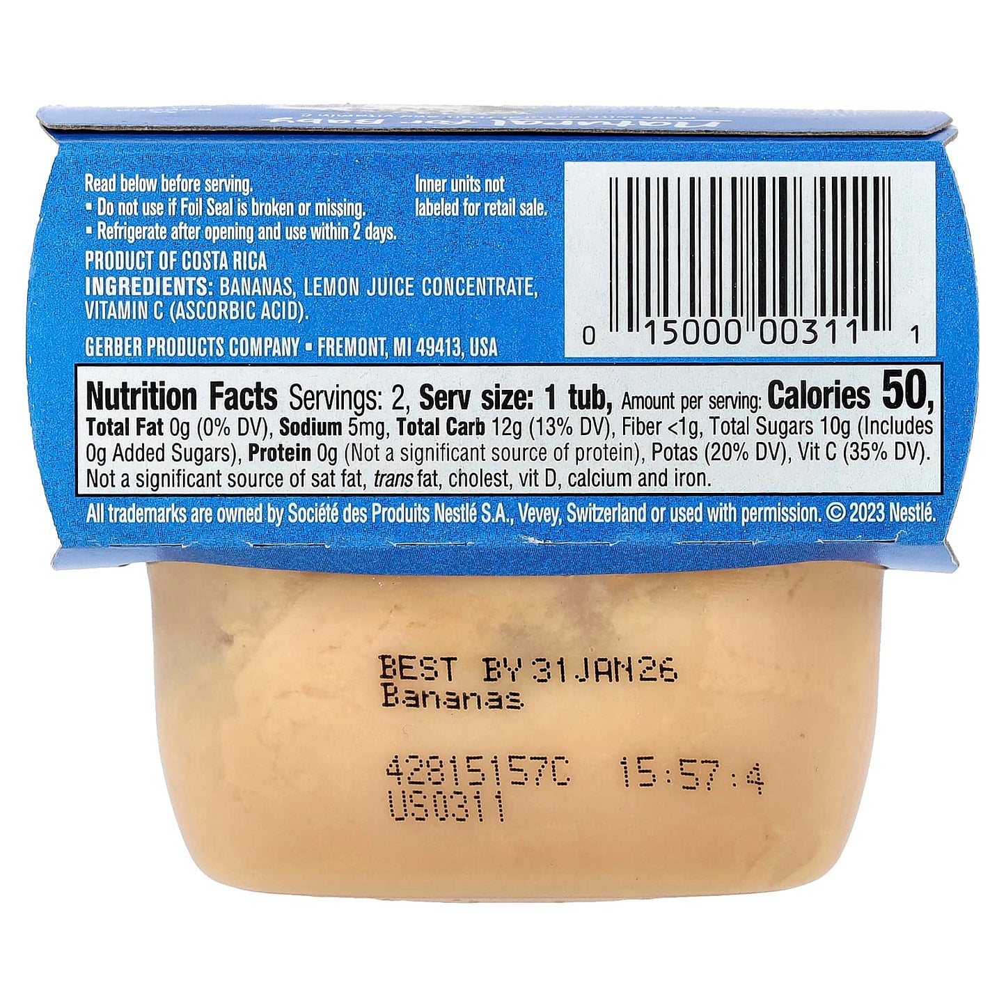 Gerber Natural 1st Foods Banana, 2 Pack, 2 oz Each - No Additives - Image 2