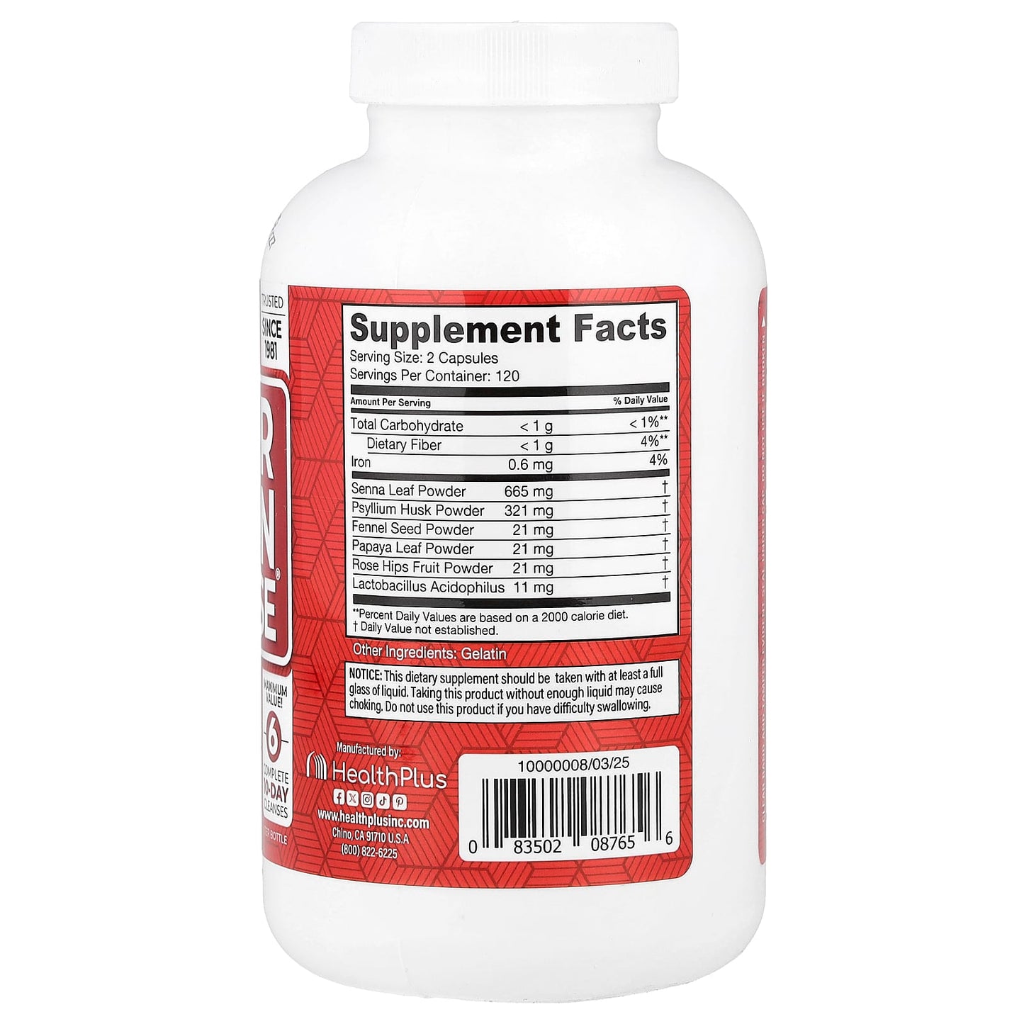 Gentle Internal Detox with Health Plus Super Colon Cleanse, 240 Capsules - Image 2