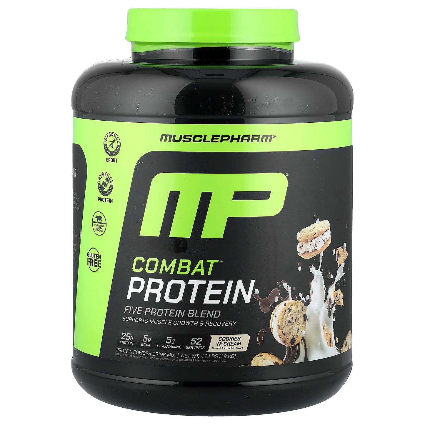 MusclePharm, Combat Protein Powder, Cookies 'N' Cream, 4.2 lb (1,906 g) - Image 1