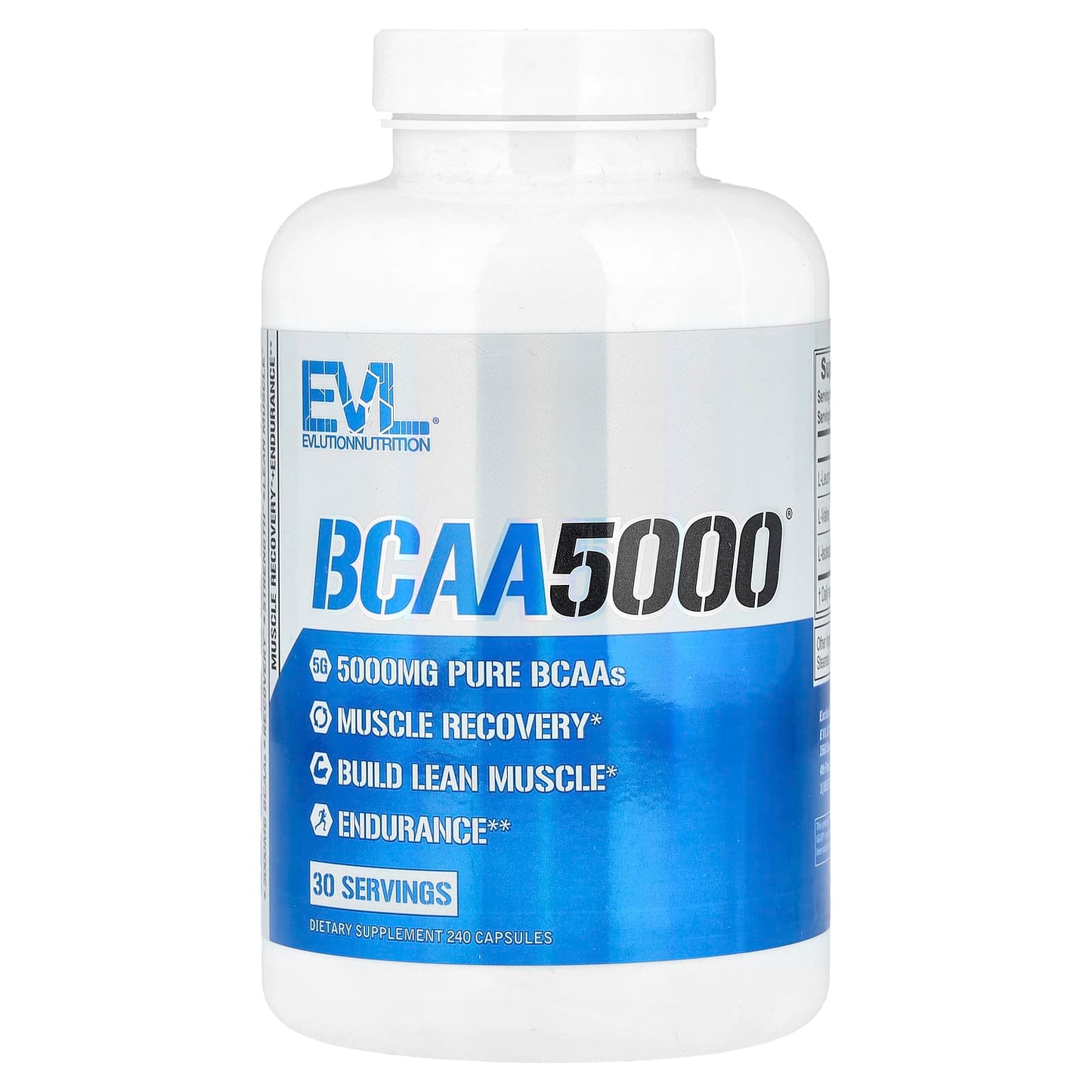 EVLution Nutrition BCAA5000 Muscle Recovery & Lean Muscle Building Capsules - Image 1