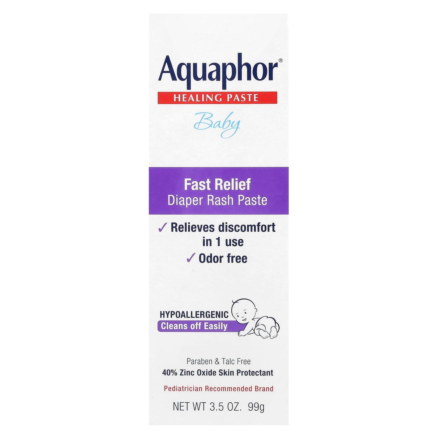 Fast Diaper Rash Relief with Aquaphor 40% Zinc Oxide Paste, 3.5 oz - Image 2