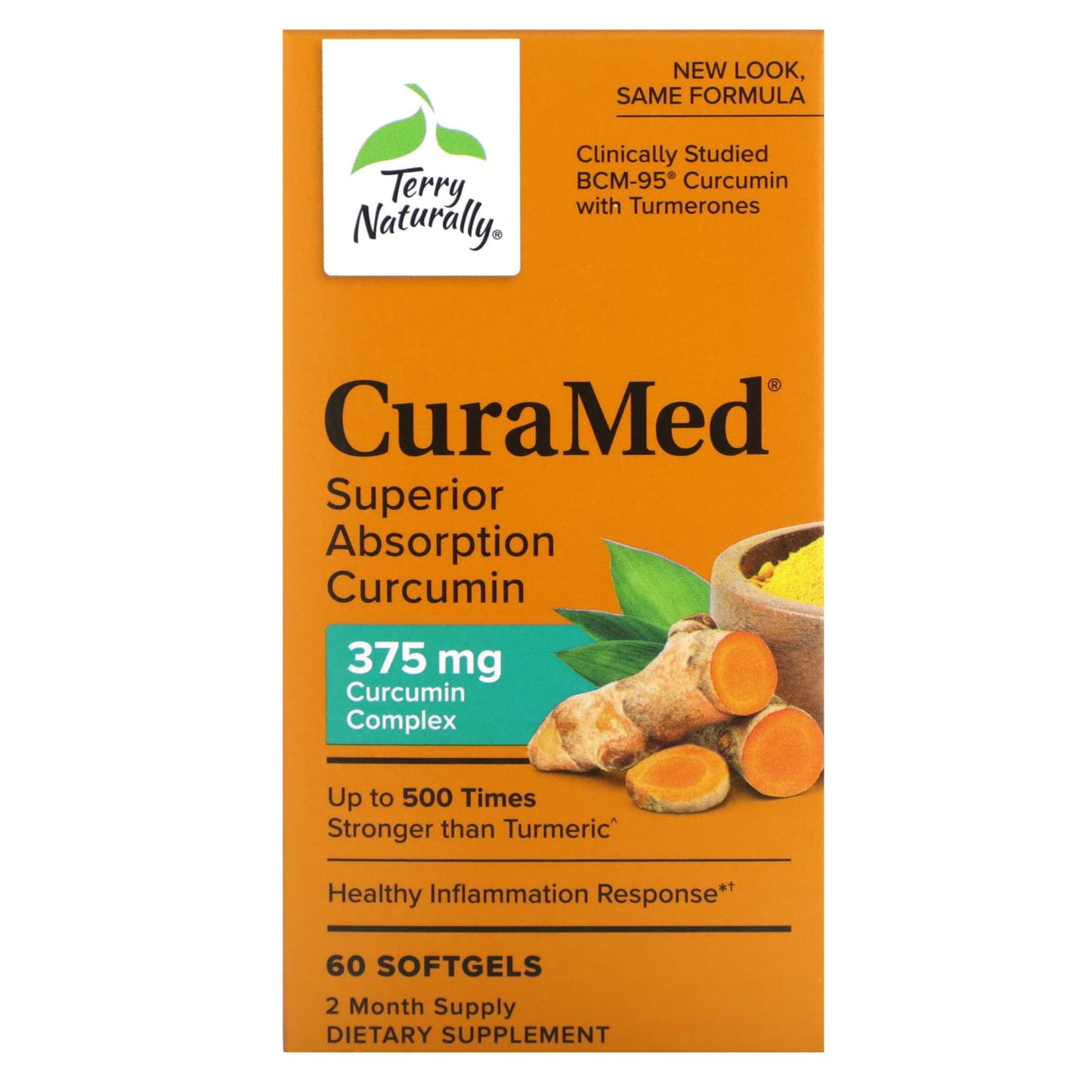 Terry Naturally, CuraMed, Superior Absorption Curcumin, 375 mg, 60 Softgels - Image 1