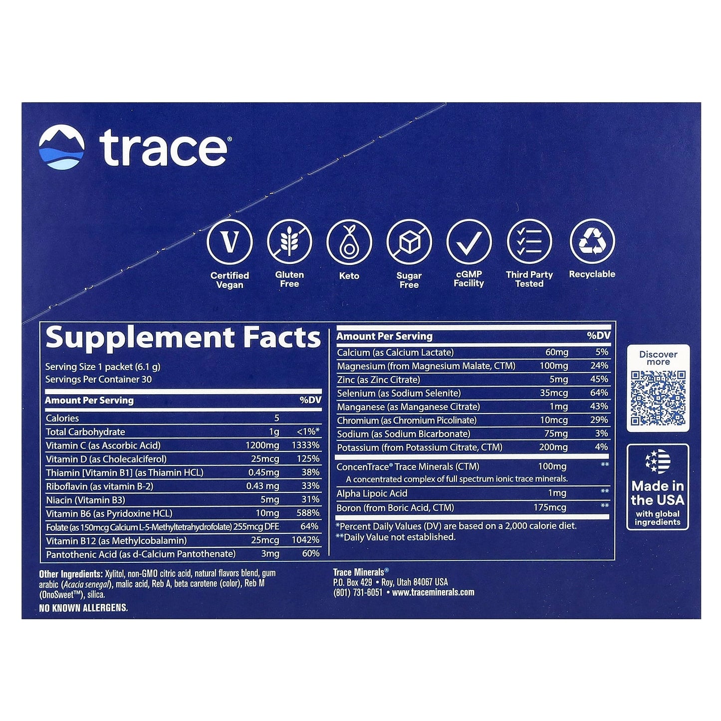 Trace, Power Pak, Zero Sugar, Orange Mango, 30 Packets, 0.22 oz (6.1 g) Each
