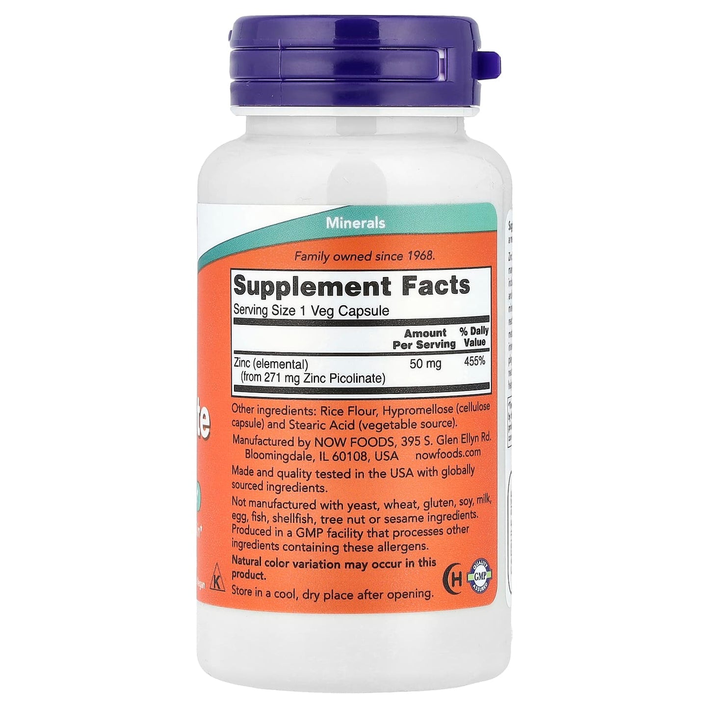 NOW Foods, Zinc Picolinate, 50 mg, 120 Veg Capsules - Image 2