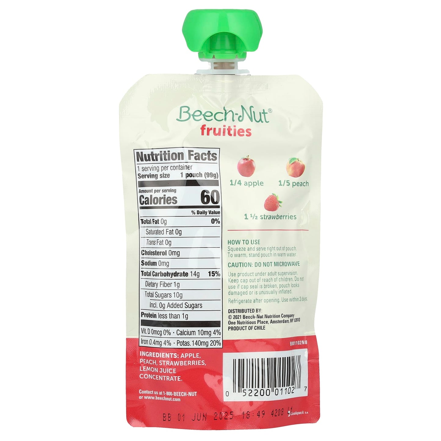 Beech-Nut Fruities Stage 2 Baby Food, 12 Pouches, Apple Peach & Strawberries - Image 2