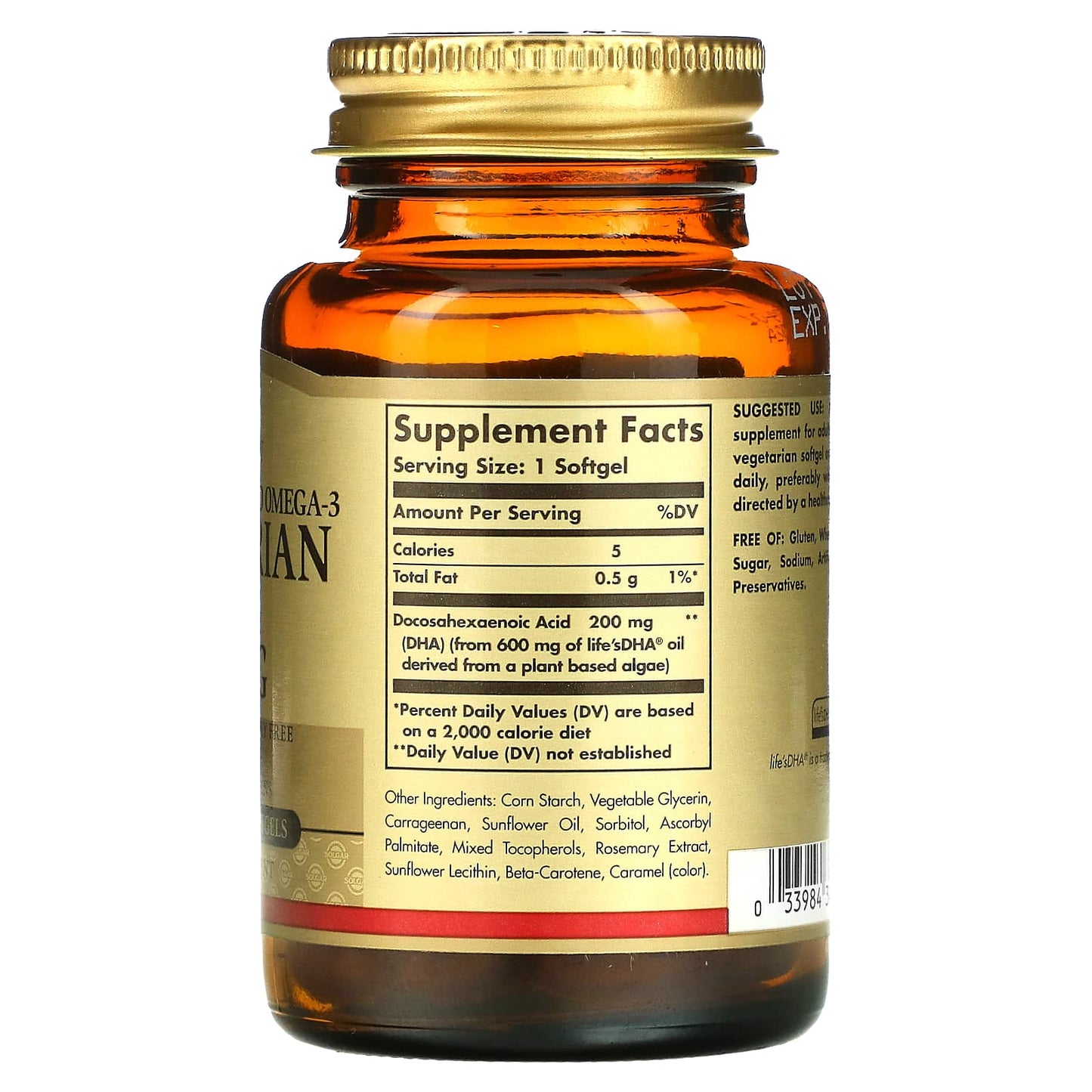 Solgar, Naturally Sourced Omega-3, Vegetarian DHA, 200 mg, 50 Vegetarian Softgels - Image 2