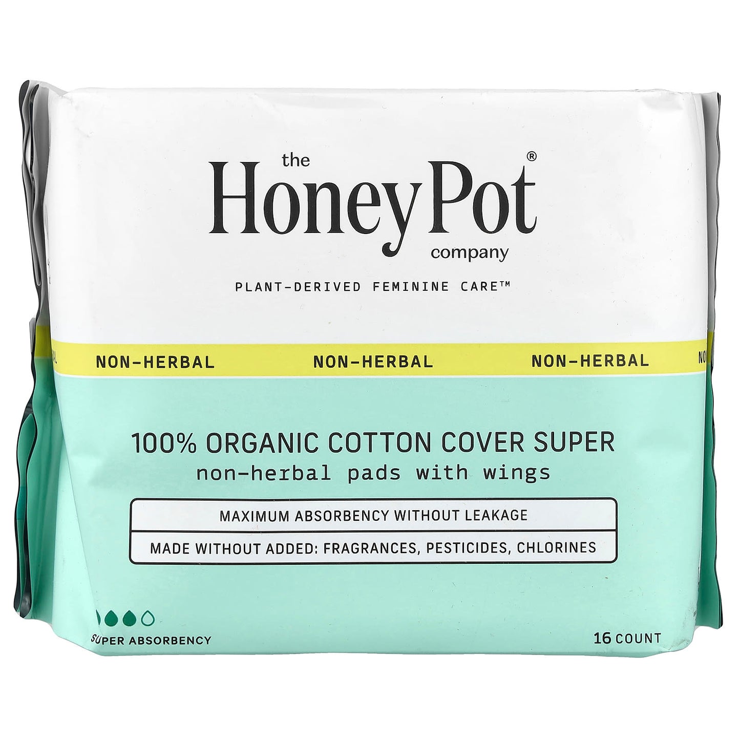 The Honey Pot Company, Organic Non-Herbal Pads with Wings, Super, 16 Count - Image 1