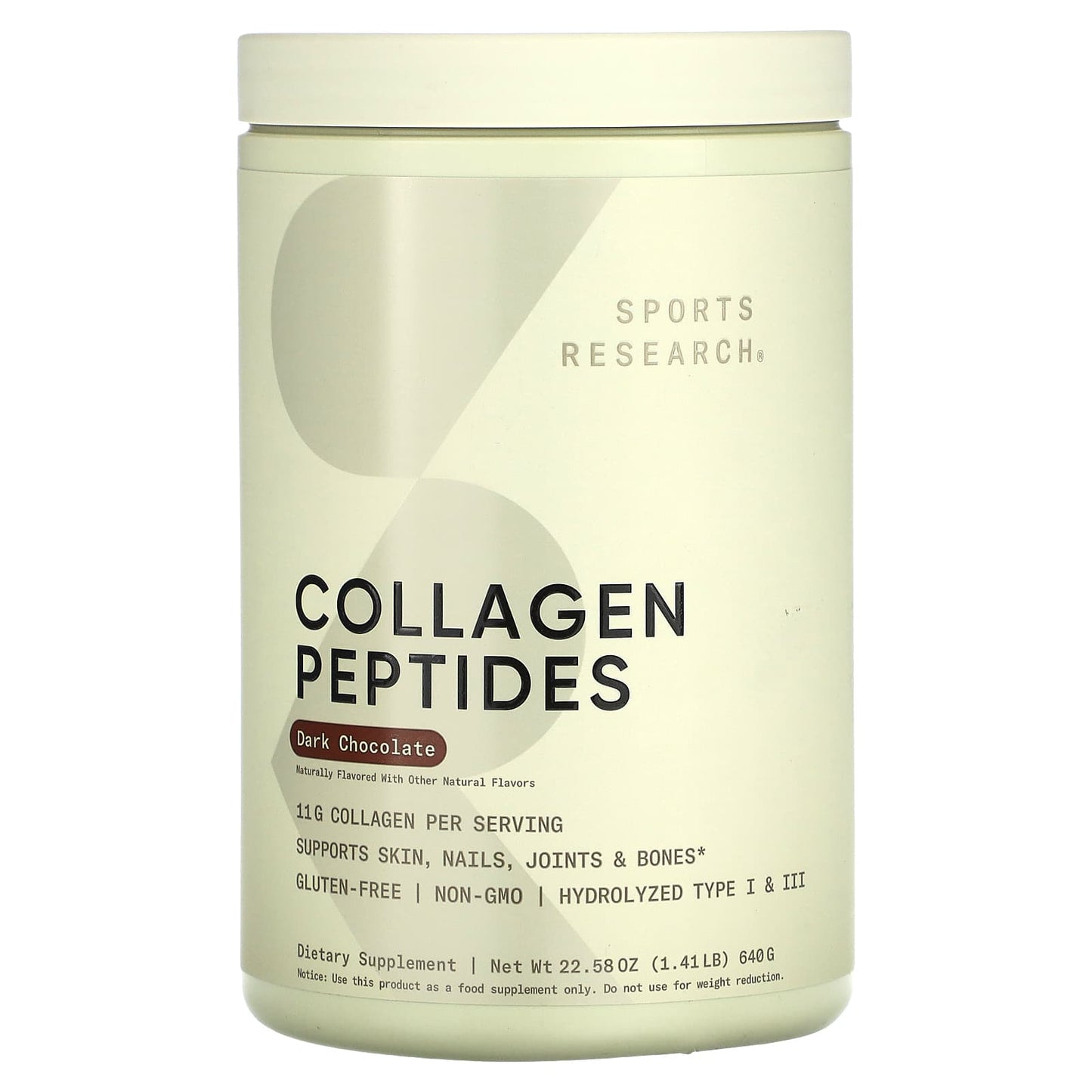Sports Research, Collagen Peptides, Dark Chocolate, 1.41 lb (640 g) - Image 1