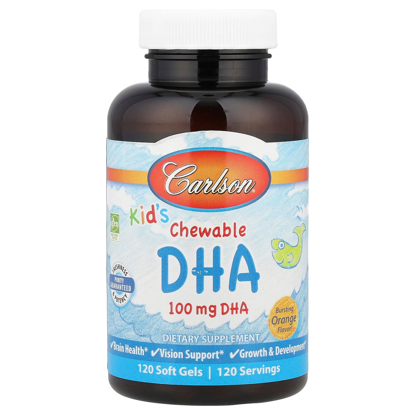 Carlson, Kid's Chewable DHA, Bursting Orange, 120 Soft Gels