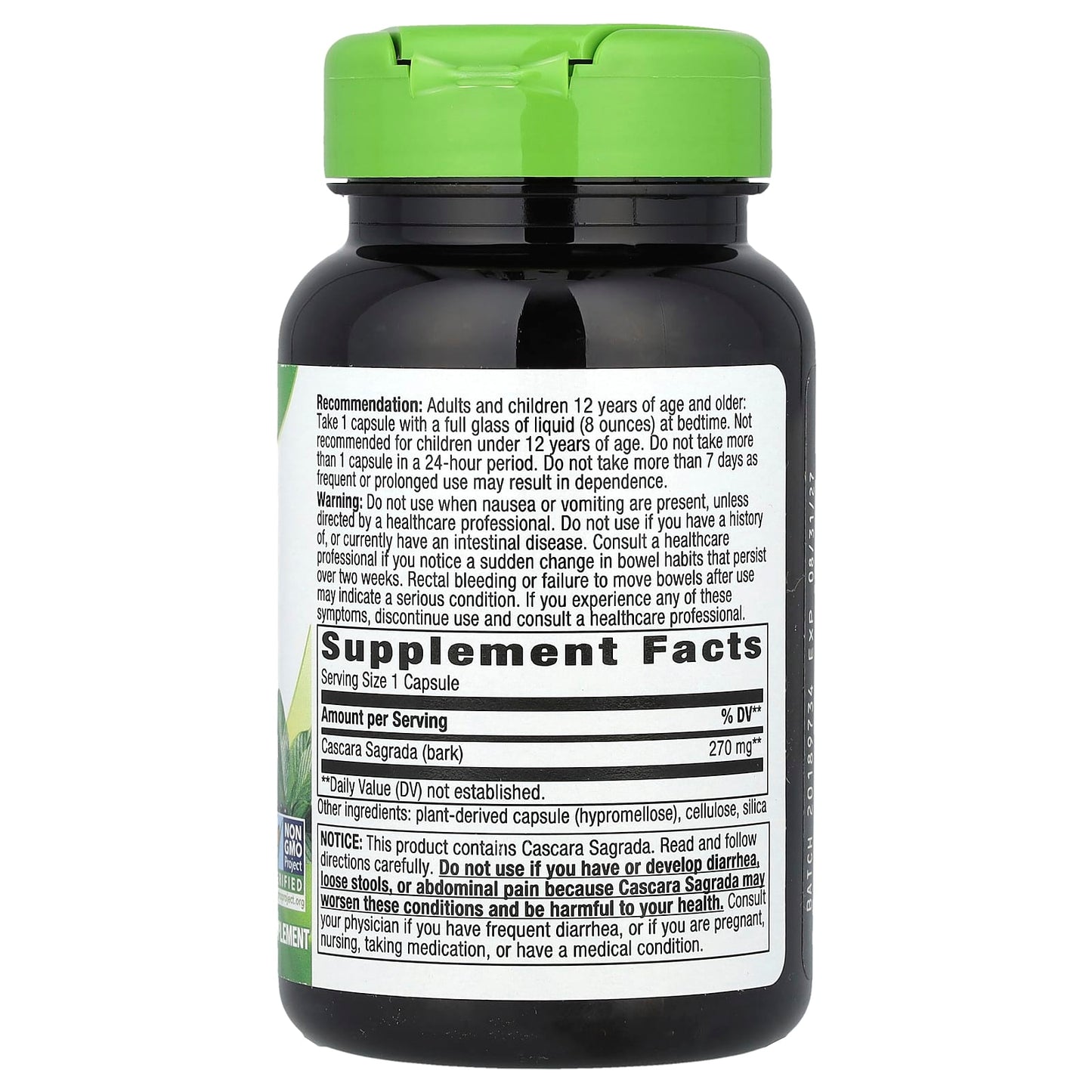 Nature's Way, Cascara Sagrada, 270 mg, 100 Vegan Capsules - Image 2